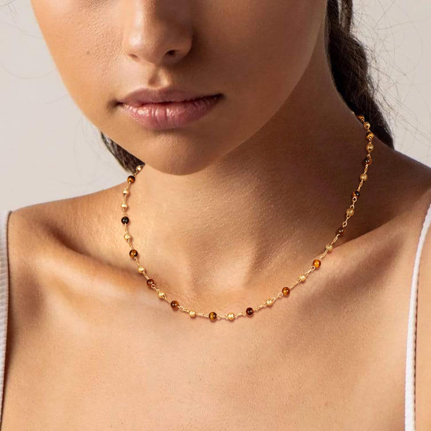 LOLAR RAY Huanghu Stone Jewelry for Women - 14K Gold Plated Round Beaded Choker Summer Beach Boho Choker Bead Gift