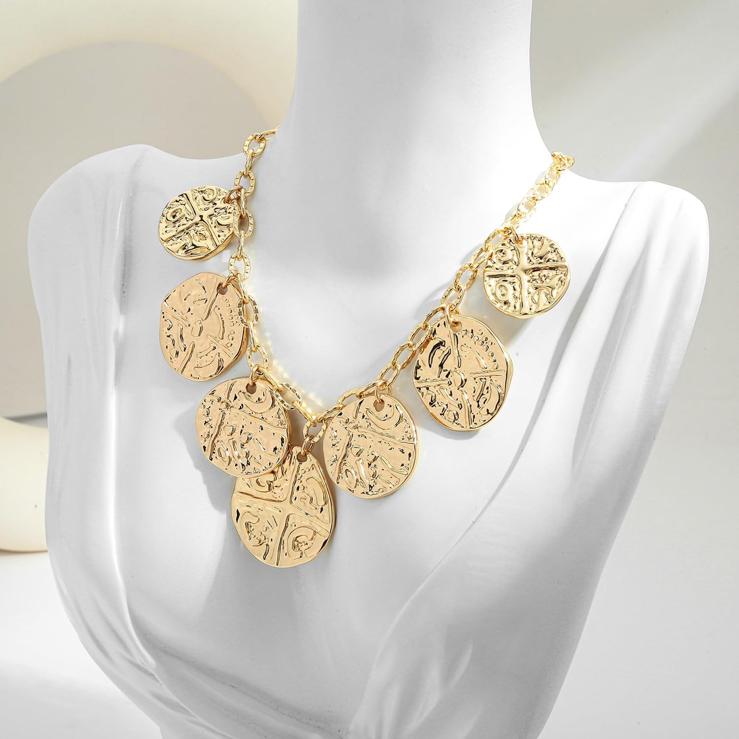 INNERDIVA Gold Chunky Charm Necklace Multiple Coin Pendant Necklace Summer Necklaces Beach Jewelry for Women Present