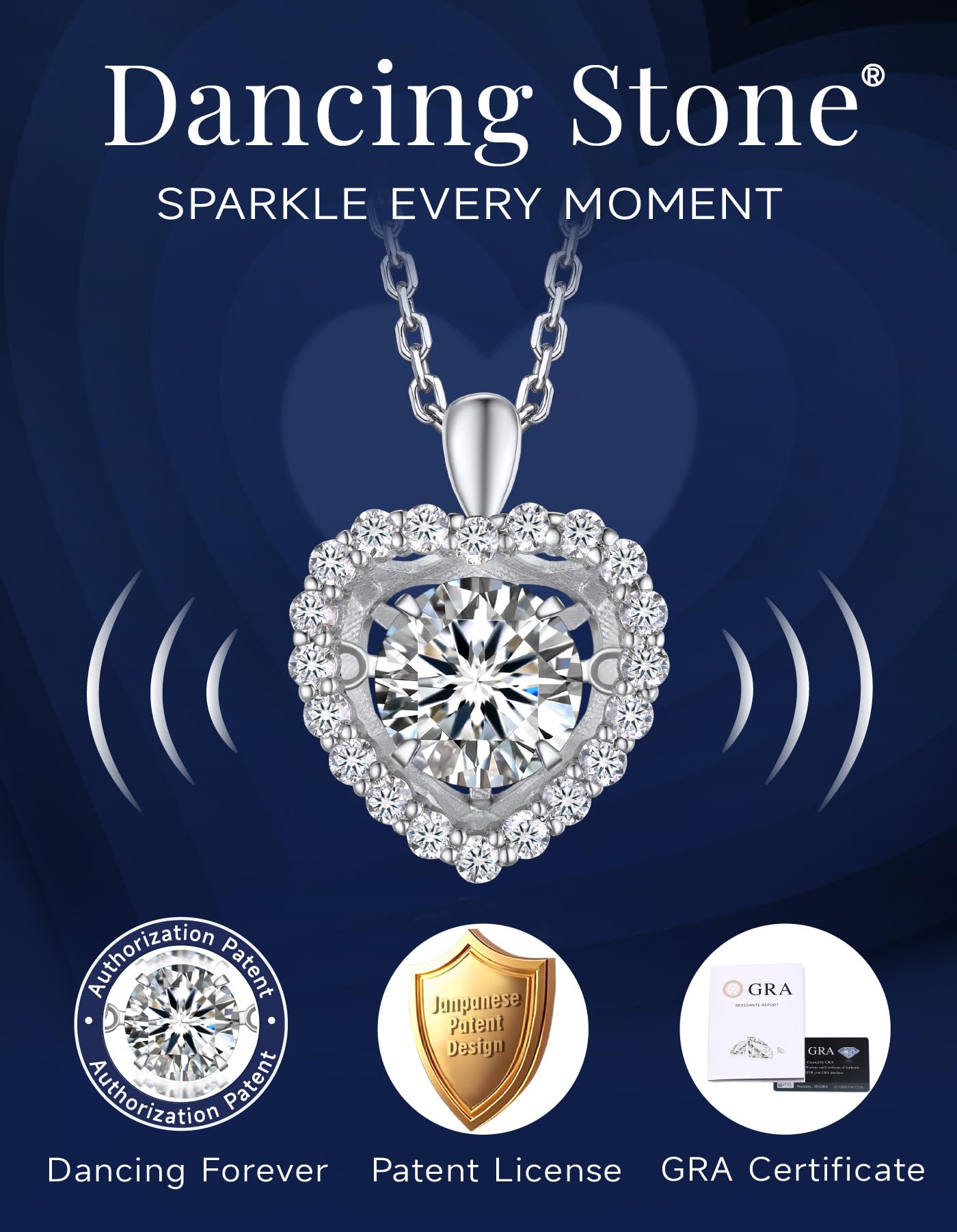 MomentWish Floating Heart Necklaces for Women 1Carat D Color VVS1 Moissanite Diamond Necklace Sterling Silver Charm Necklace for Women Jewelry Gifts