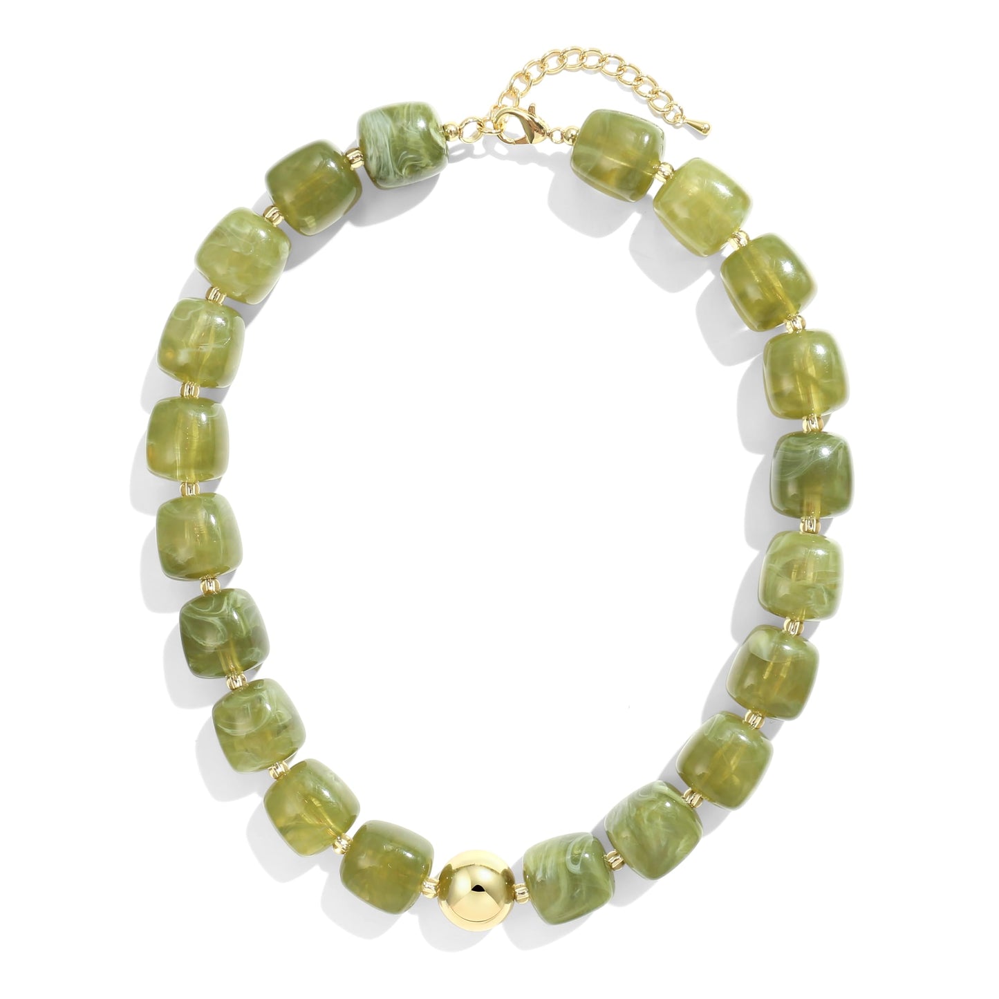 BREPINE Olive Green Chunky Necklaces for Women Multicolored Large Square Resin Beads Necklace Trendy Bold Statement Beaded Summer Candy jelly Vacation Choker