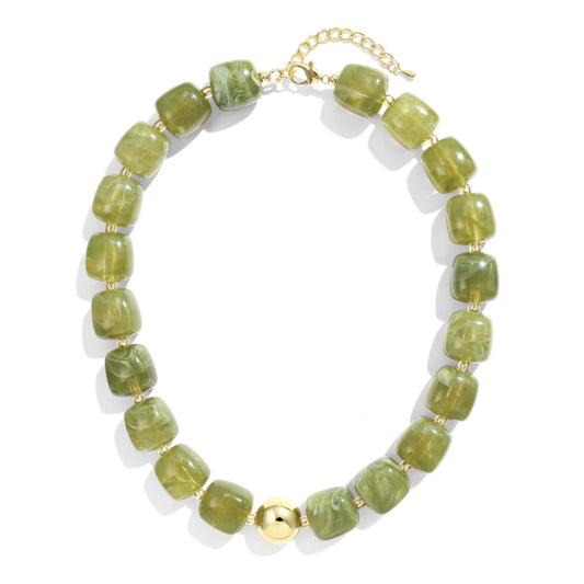 BREPINE Olive Green Chunky Necklaces for Women Multicolored Large Square Resin Beads Necklace Trendy Bold Statement Beaded Summer Candy jelly Vacation Choker