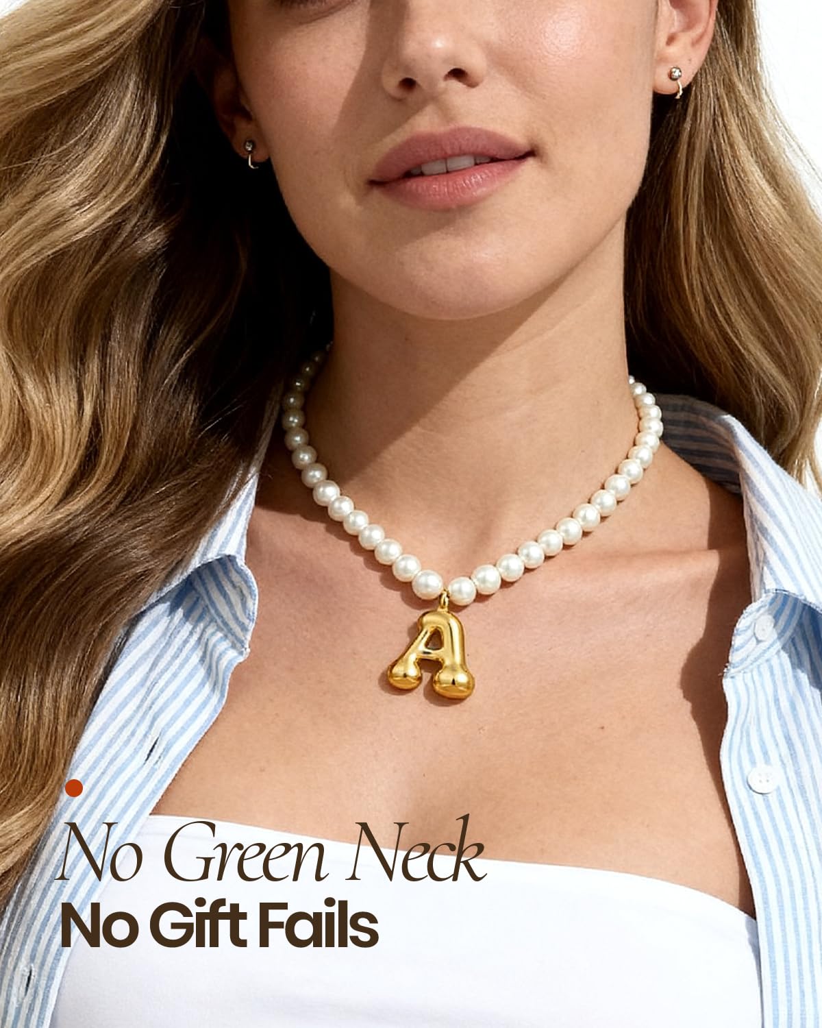 DoDoBeads Pearl Initial Necklace, 18K Gold Plated Stainless Steel Balloon Letter Pendant Y, Non-Tarnish Waterproof Chunky Monogram Jewelry Gifts for Women Teens
