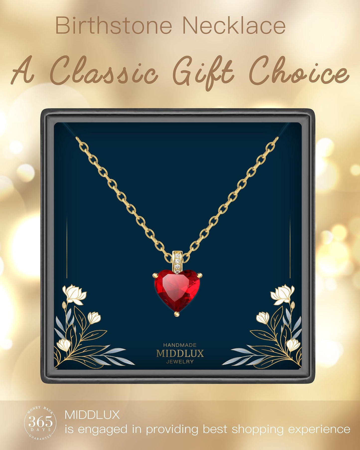 MIDDLUX Red Necklace, Red Heart Necklace, Y2k Necklace, Heart Necklaces for Women, Ruby Necklaces for Women, July Birthstone Jewelry for Women, July Birthday Gifts for Women