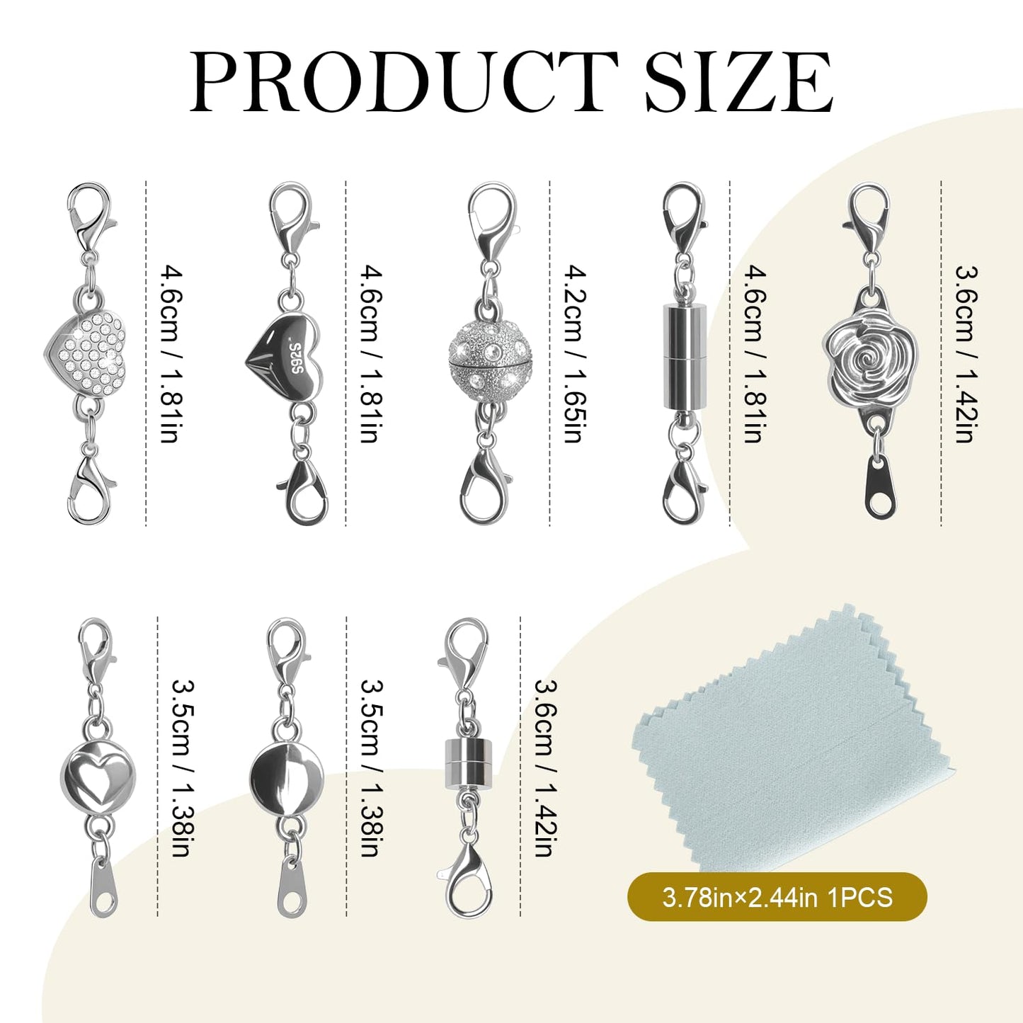16 Pcs Necklace Clasps and Closures, 8 Styles in Gold and Silver with Polishing Cloth, Extra Strong Locking Jewelry Clasp, Secure and Easy-to-Use
