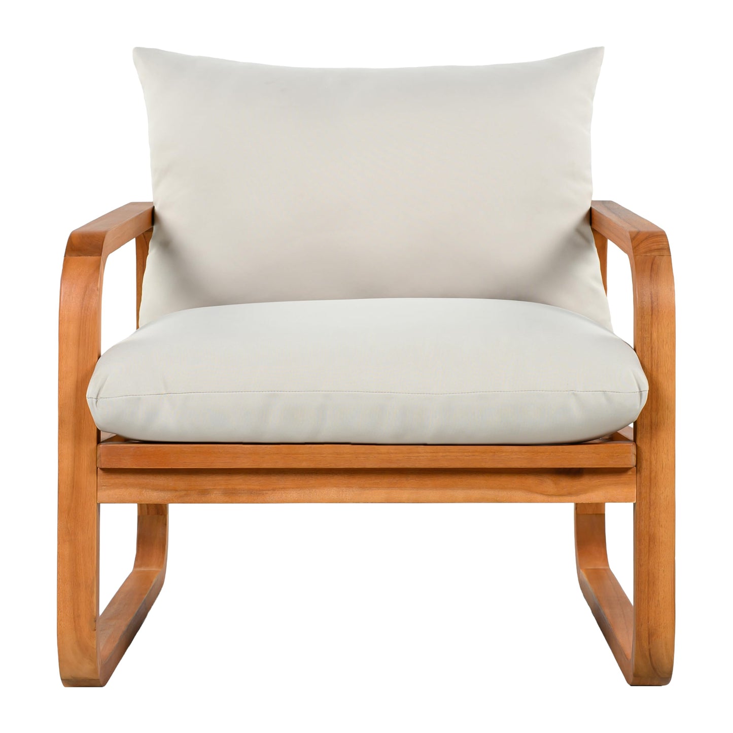 Merax Outdoor 4-Piece Acacia Wood Conversation Set - Patio 2-Seat Loveseat Sofa w/Coushion, 2 Armchair and Square Coffee Table for Backyard, Lawn, Balcony, Beige + Natural