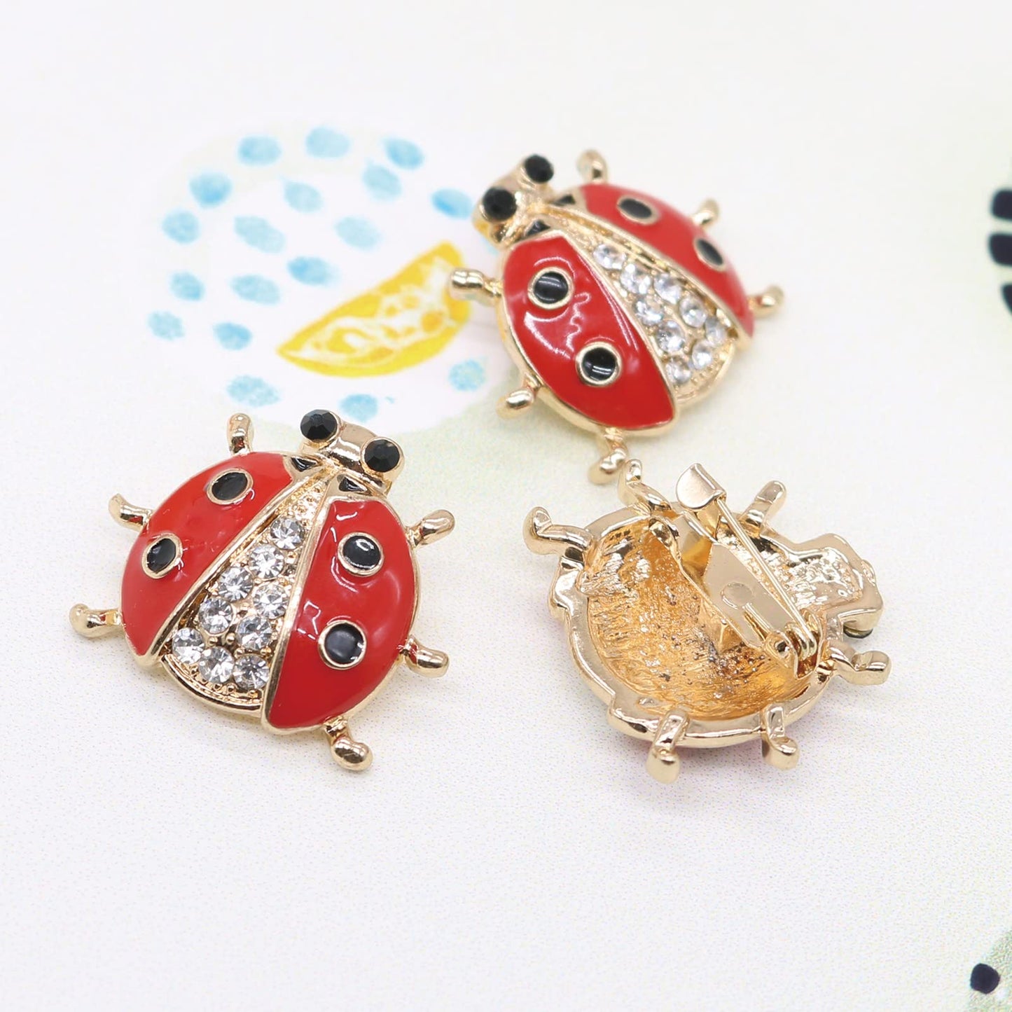 3 Pack Cute Ladybug Brooch Pin Set Enamel Crystal Insect Animal Lapel Brooches Novelty Funny Pins Badges for Women Girls Boys Clothing Bags Backpacks Jackets Hat (Style 7)