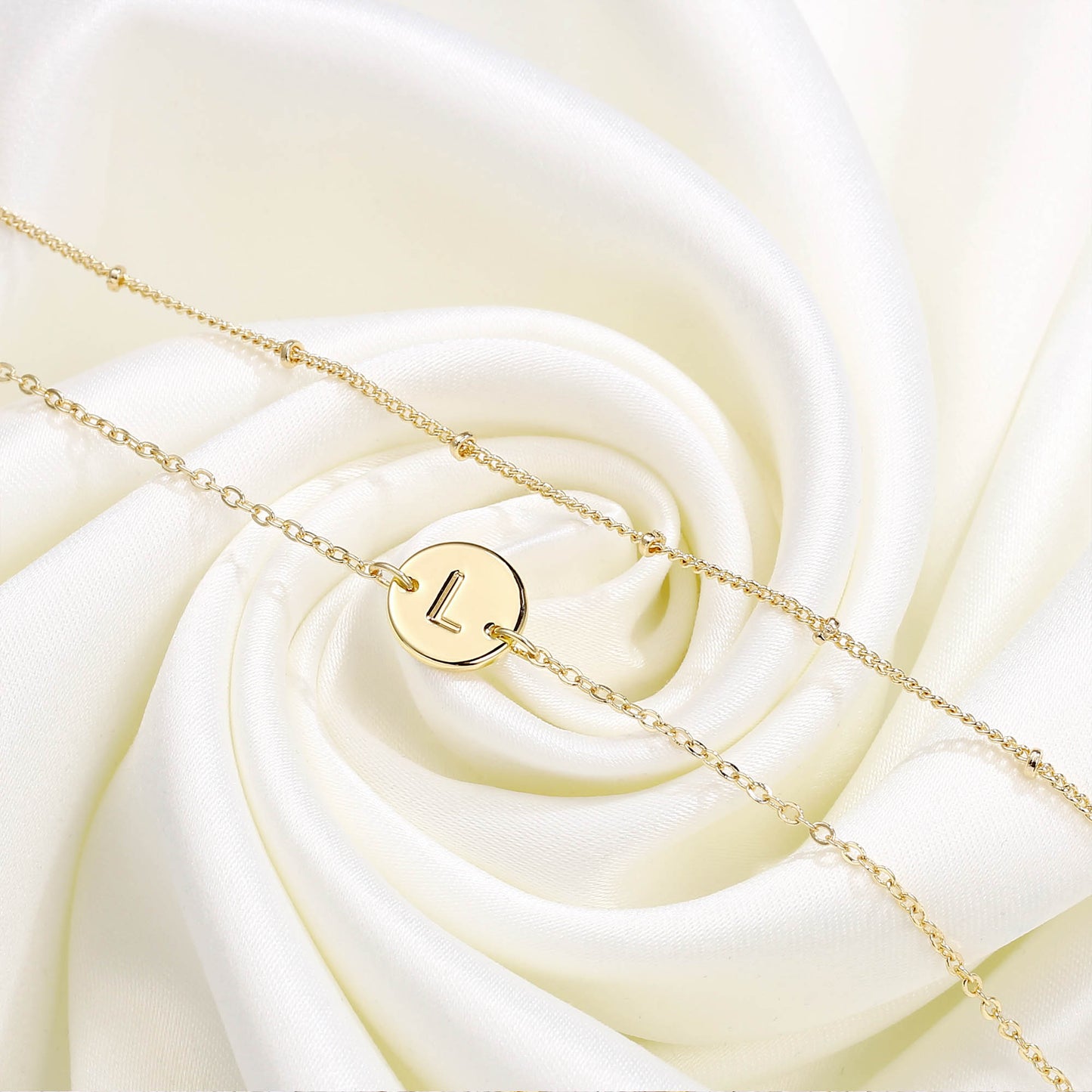 MONOZO Gold Initial Bracelets for Women, Dainty 14K-gold-plated Layered Beaded N Letter Initial Bracelet Personalized Alphabet Disc Monogram Charm Bracelet Jewelry Gifts