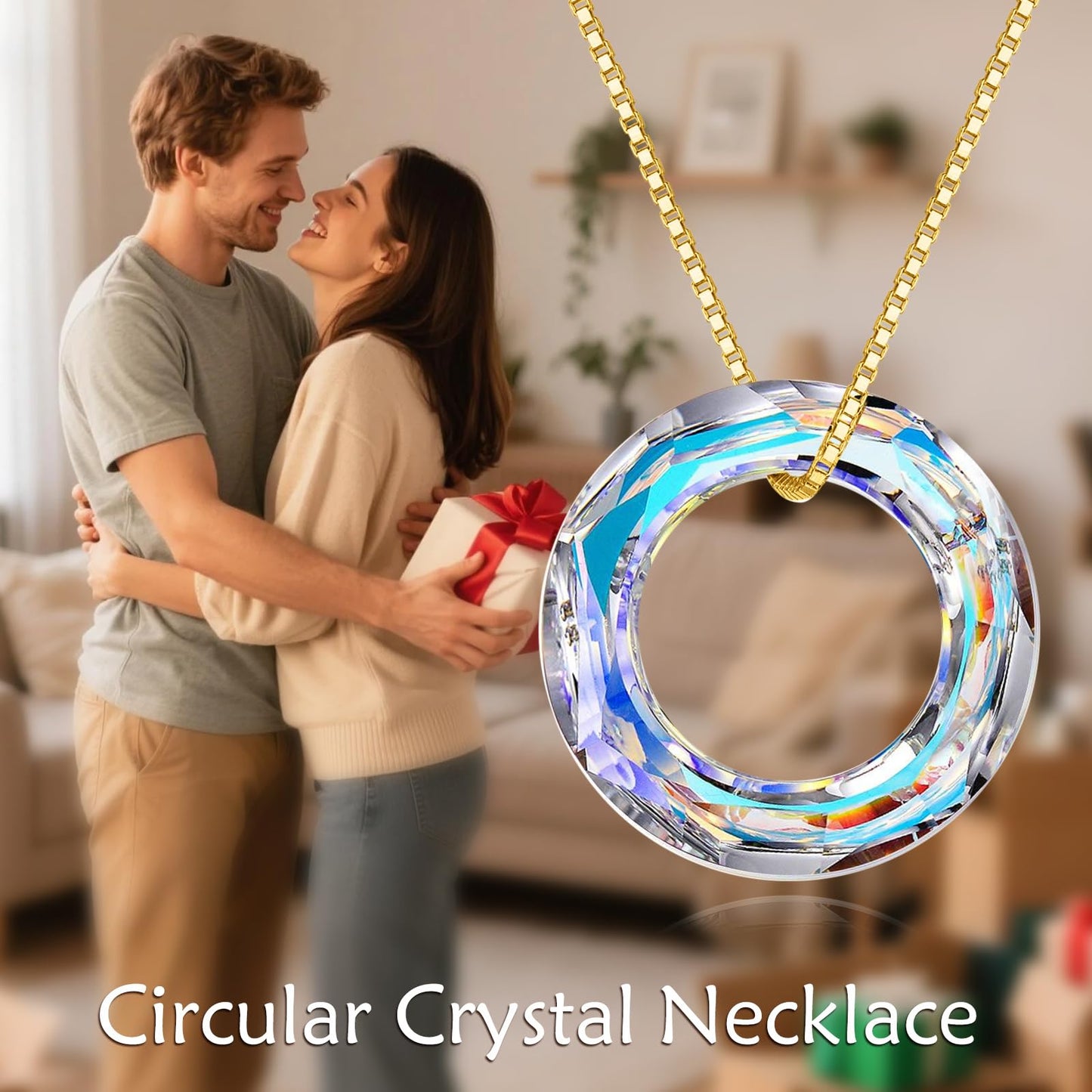 AOBOCO 925 Sterling Silver Circle Necklace with Austrian Crystal, Jewelry for Women Birthday Gift Christmas Holiday Gift (Dia 0.78" Gold Plated)