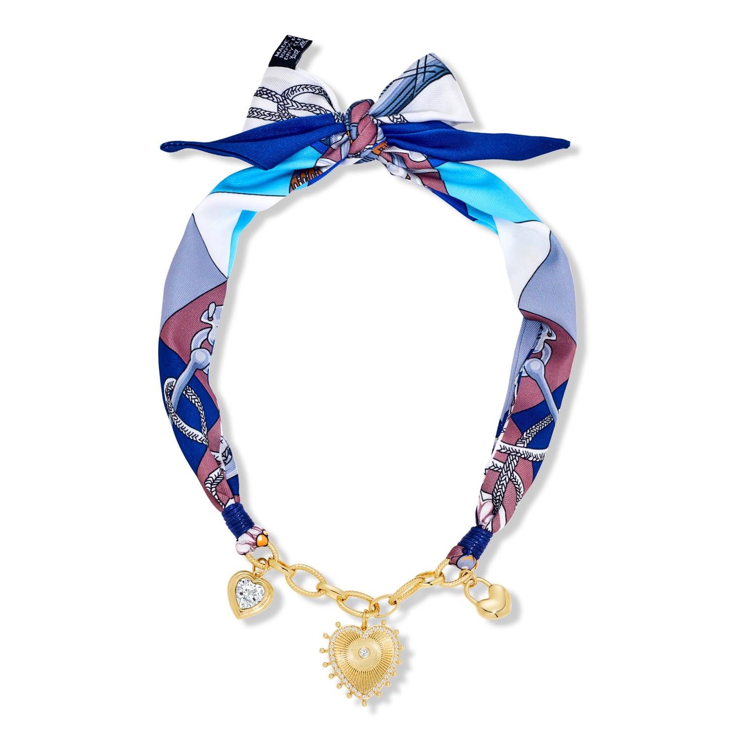 FAUTHENTICUTE Heart Charm Necklace For Women Boho Blue Printed Scarf Necklace Short Summer Statement Necklace Gift Perfect for Western & Boho Styles