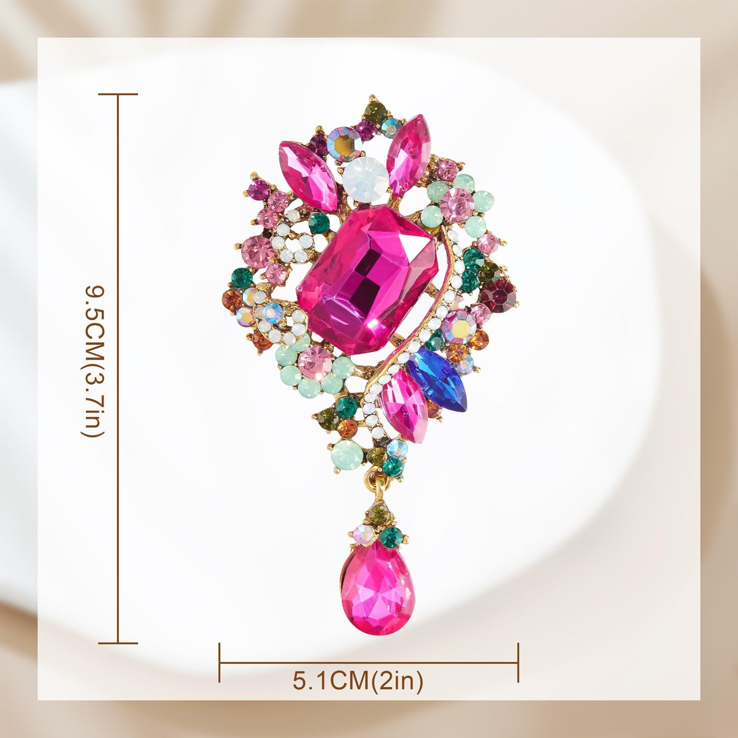 YOQUCOL Retro Rose Red Austrian Crystal Big Brooch Pin for Women Large Flower Water Drop Shape Brooches Lapel Pins for Sweater,Coat Dress Accessories -106