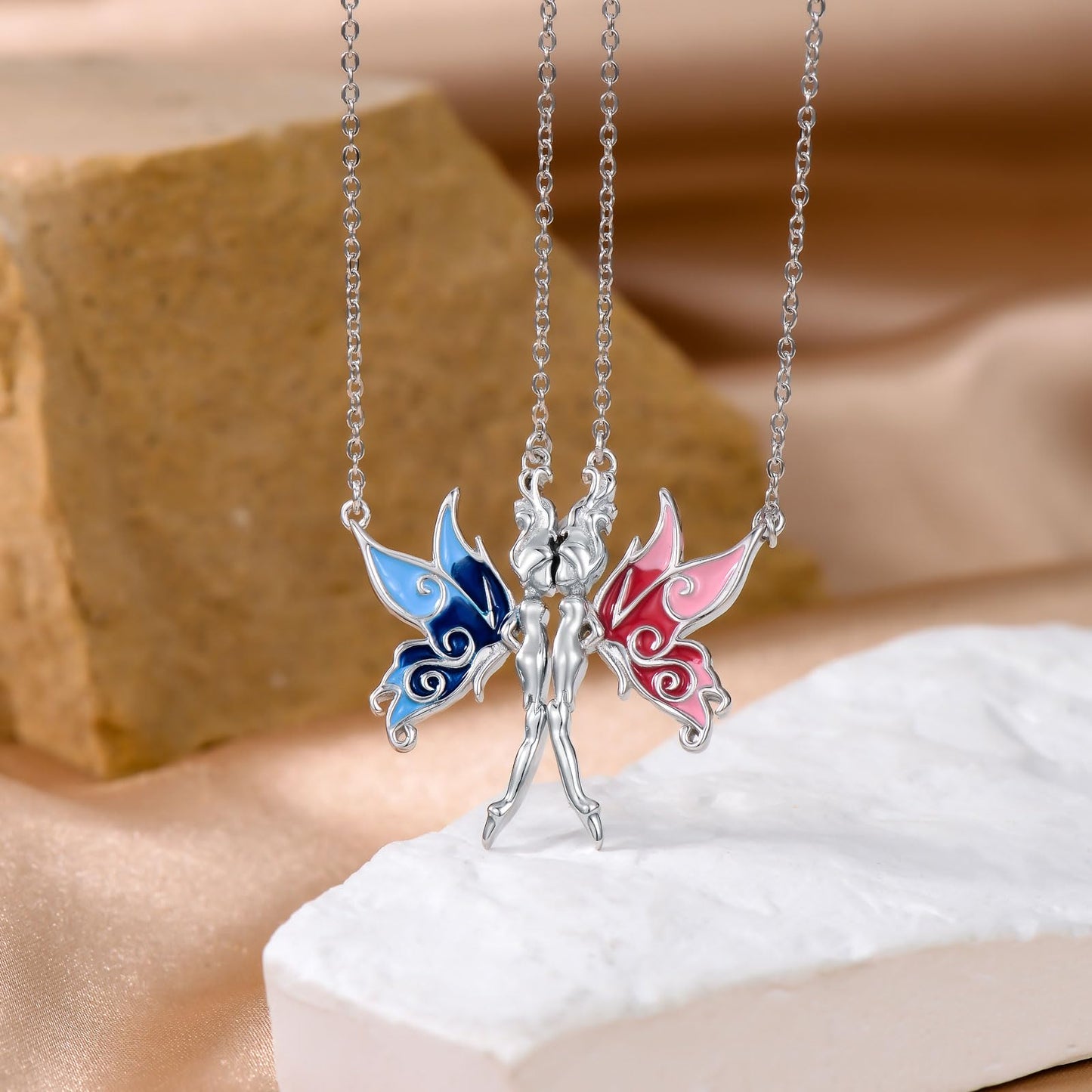 OHAYOO Butterfly Couples Necklace, 925 Sterling Silver Butterfly Pendant Necklace, Couple Jewelry Gift for Him and Her