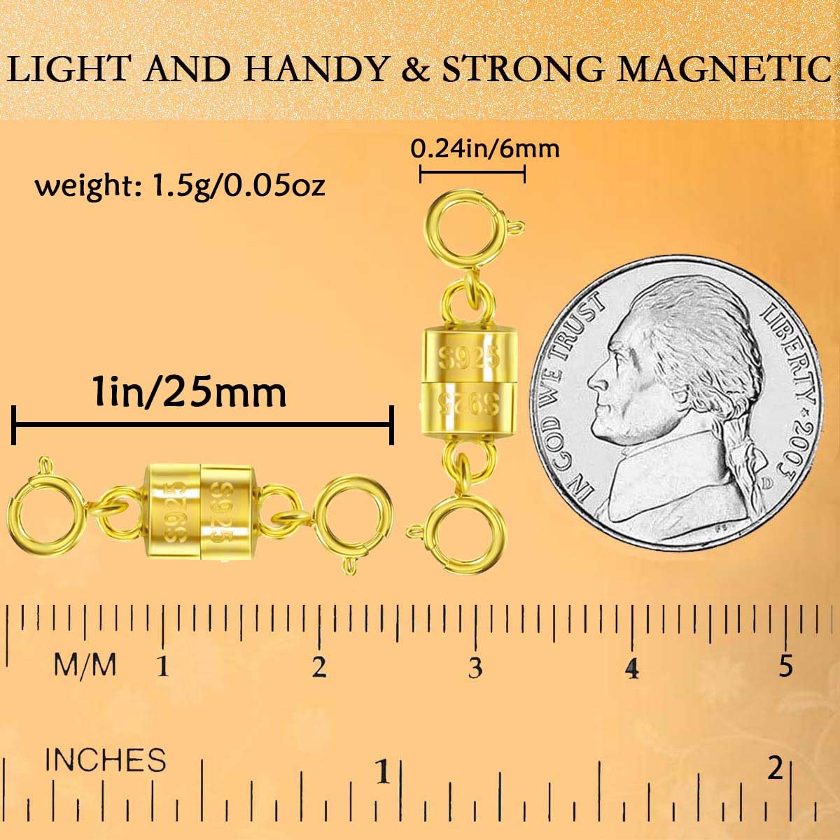925 Silver Magnetic Necklace Clasps, Magnetic Necklace Clasps and Closures for Bracelet Necklace Extender (4pcs Silver)