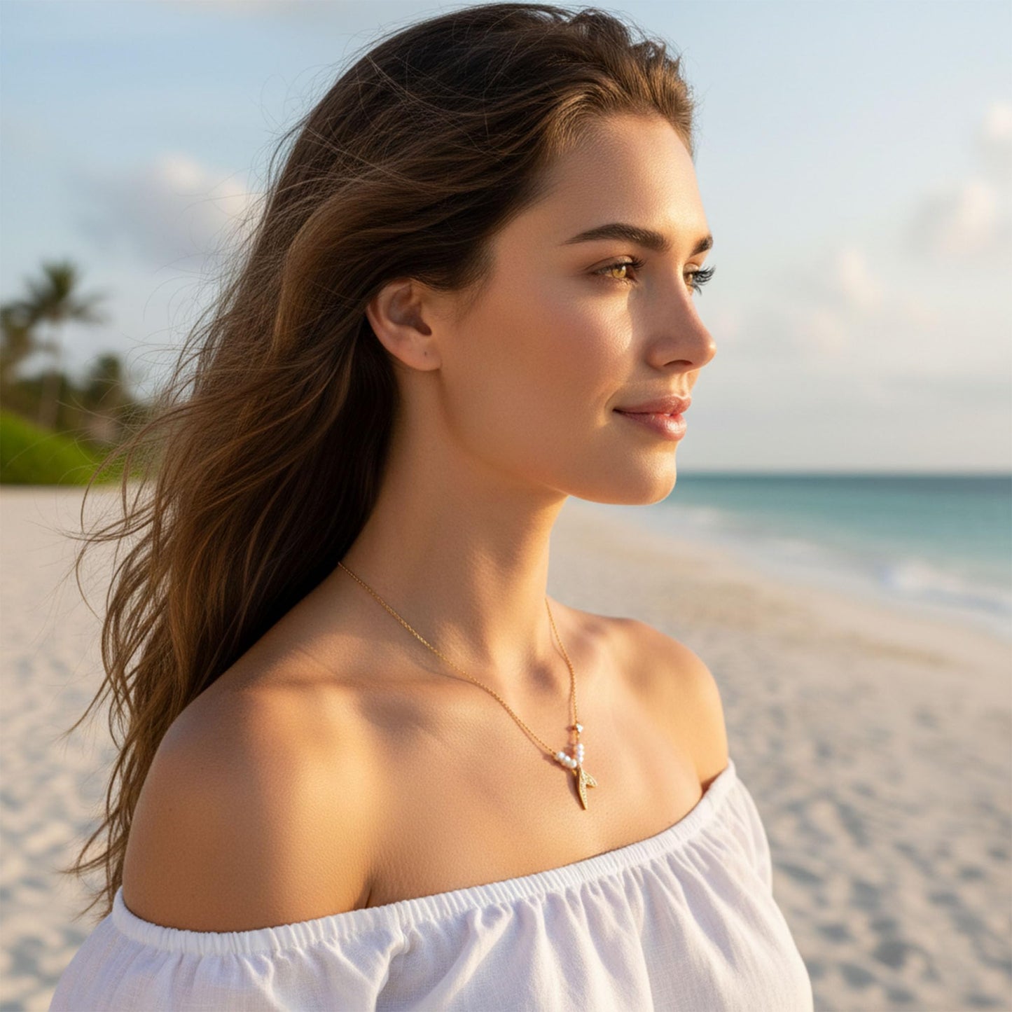 GLUBU Fish Necklace for Women Natural Pearl Necklace Mermaid Summer Beach Necklaces for Women Sea Jewelry Elegant Pearl Choker Necklaces for Women Summer Necklace Gift