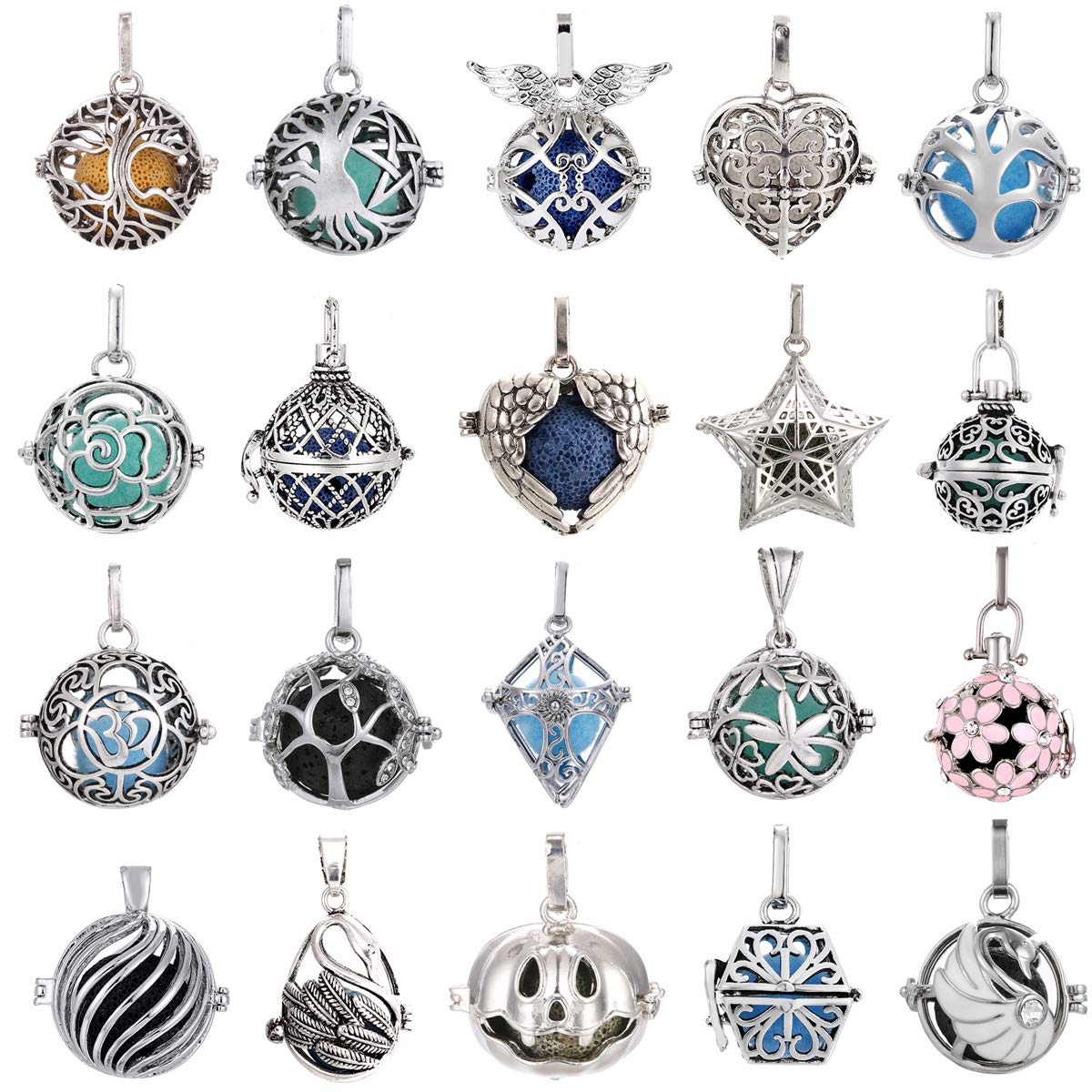 Vie jeune Mixed Filigree Cage Locket Pendants Set, Essential Oil Diffuser DIY Necklace Bracelet Jewelry Making Craft, Bulk Beads Aromatherapy Diffuse Charms Gifts for Women (Random 10pcs Diffusers)