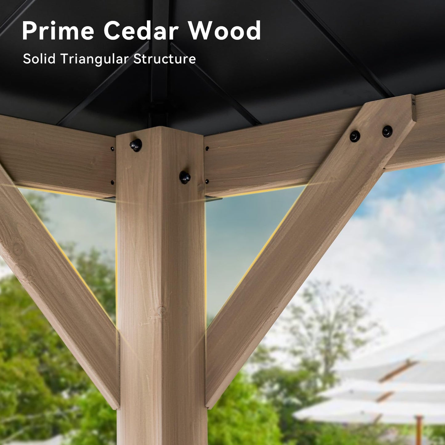 Aoxun 10' x 12' Outdoor Wood Gazebo, Hardtop Gazebo with Galvanized Steel Double Roof, Permanent Wooden Pavilion with Ceiling Fan, for Patio, Garden, Deck, Cedar Wood, Grey