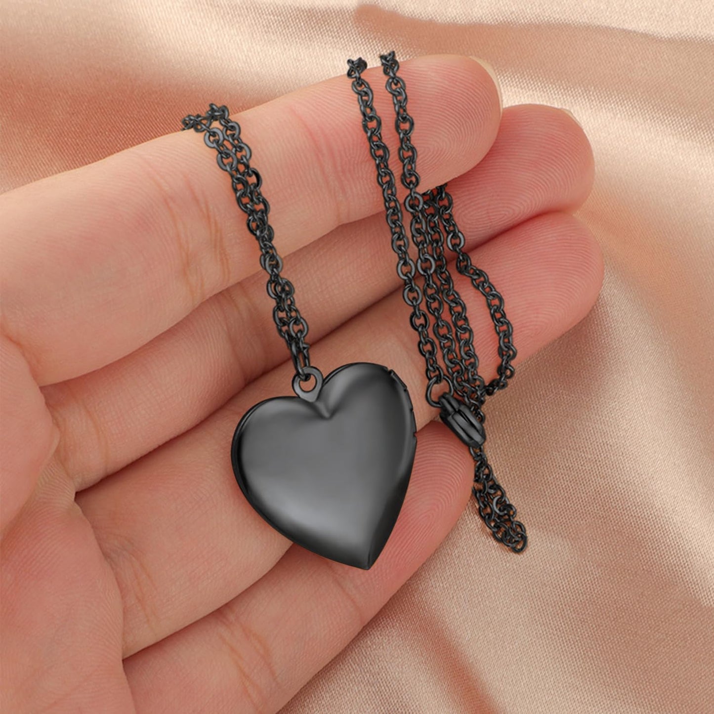 PHOCKSIN Black Heart Locket Necklace 12 Birth Flowers Personalized Love Heart Necklace that Holds Pictures Customized Gifts Locket Necklaces for Birthday