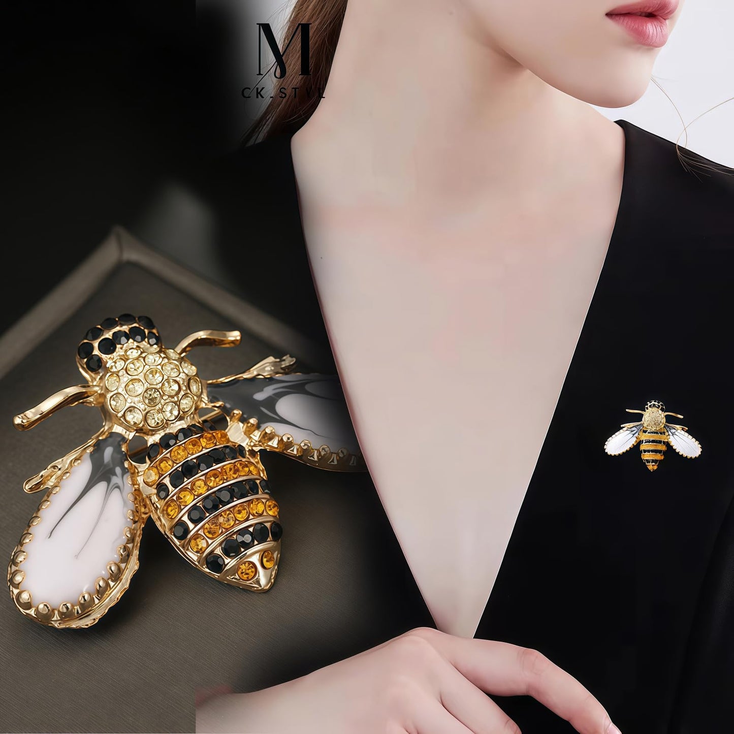 Yaximhozz 2pcs Rhinestone Brooch Pin for Women Dress Elegant Stylish Crystal Brooches Fashion Accessories Pins Lapel Boutonniere Ideas Wedding Christmas Birthday Jewelry Easter Gift (15 Bee/Colorful)