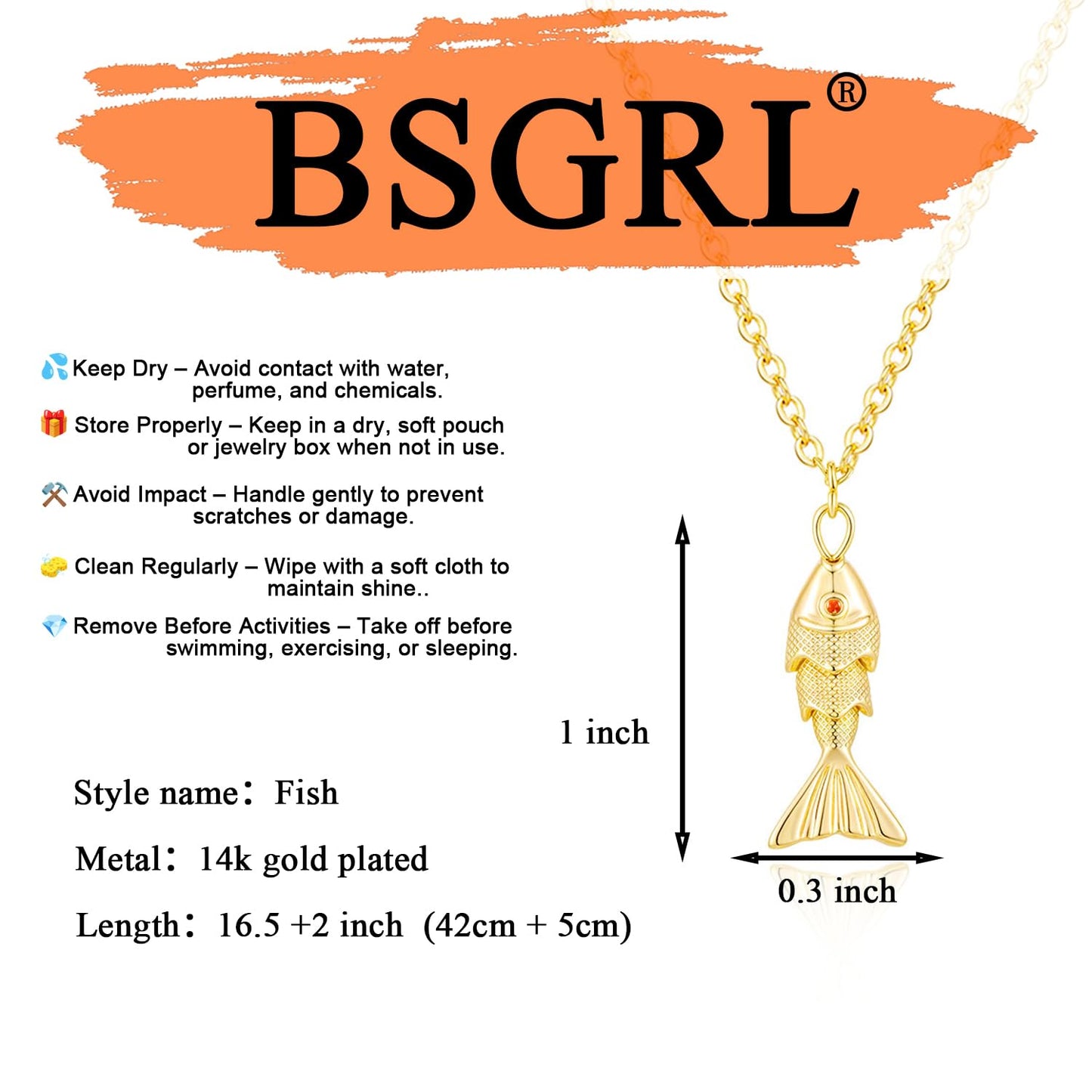 BSGRL Dainty Gold Necklace - 14K Gold Plated Animal Fish Sea Beach Necklace for Women 16.5"+2"