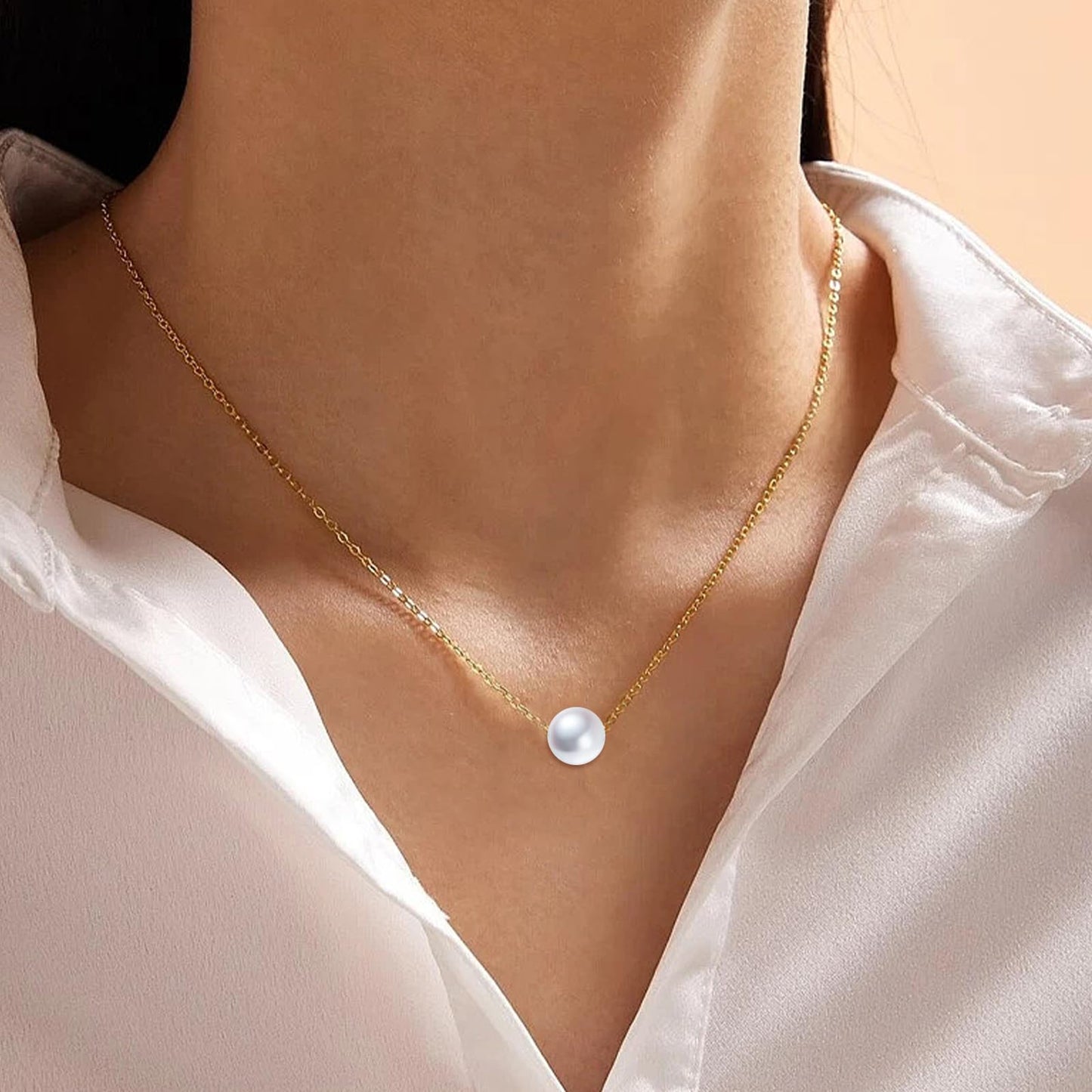 Single Pearl Choker Sterling Silver Necklace for Women 7-8mm Freshwater Cultured Pearls Wedding Bridesmaids Anniversary 16''