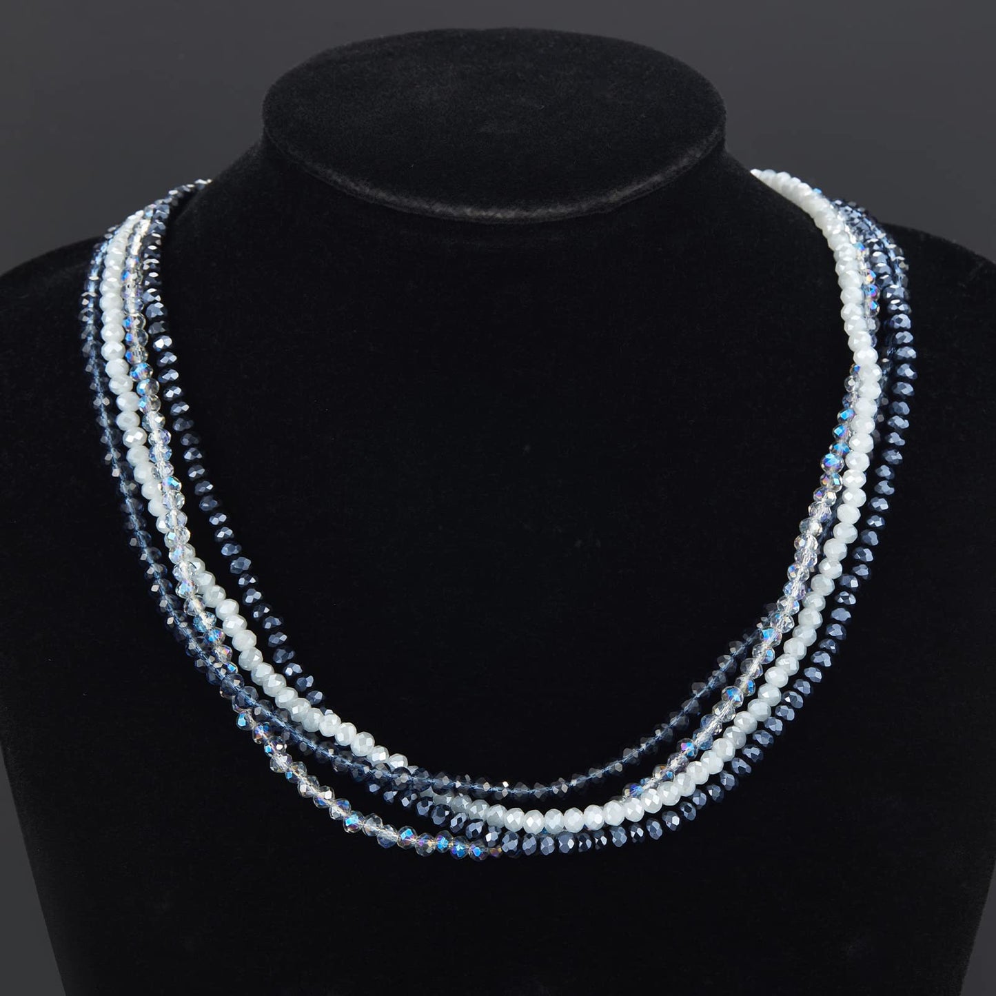 Noessla Multi-layer Crystals Beaded Choker Necklace for Women Colorful Boho Statement Necklace Trendy Costume Party Jewelry Mothers day Gifts for Mom(29-Blue)