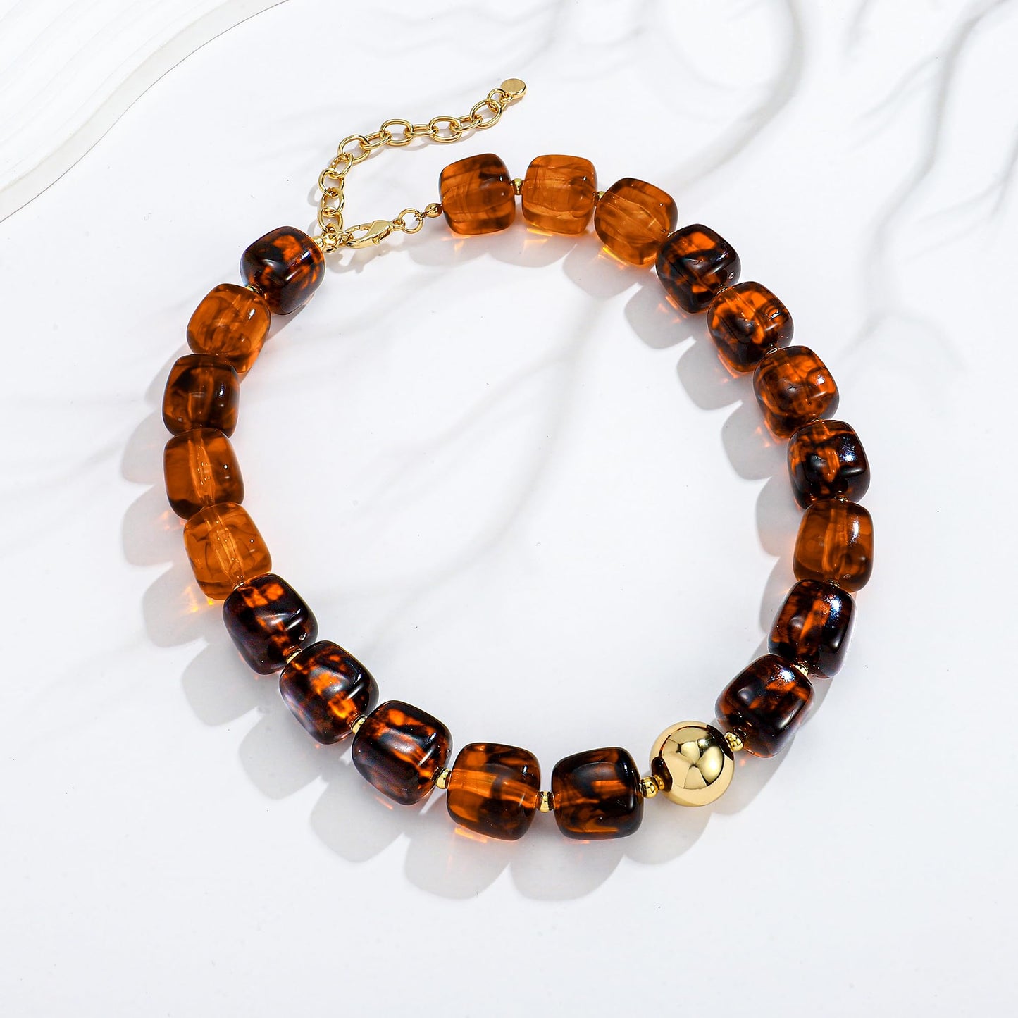 WOWORAMA Brown Chunky Necklaces for Women Vintage Large Square Resin Beads Necklace Trendy Statement Chunky Choker Necklaces Vintage Y2k Boho Jewelry