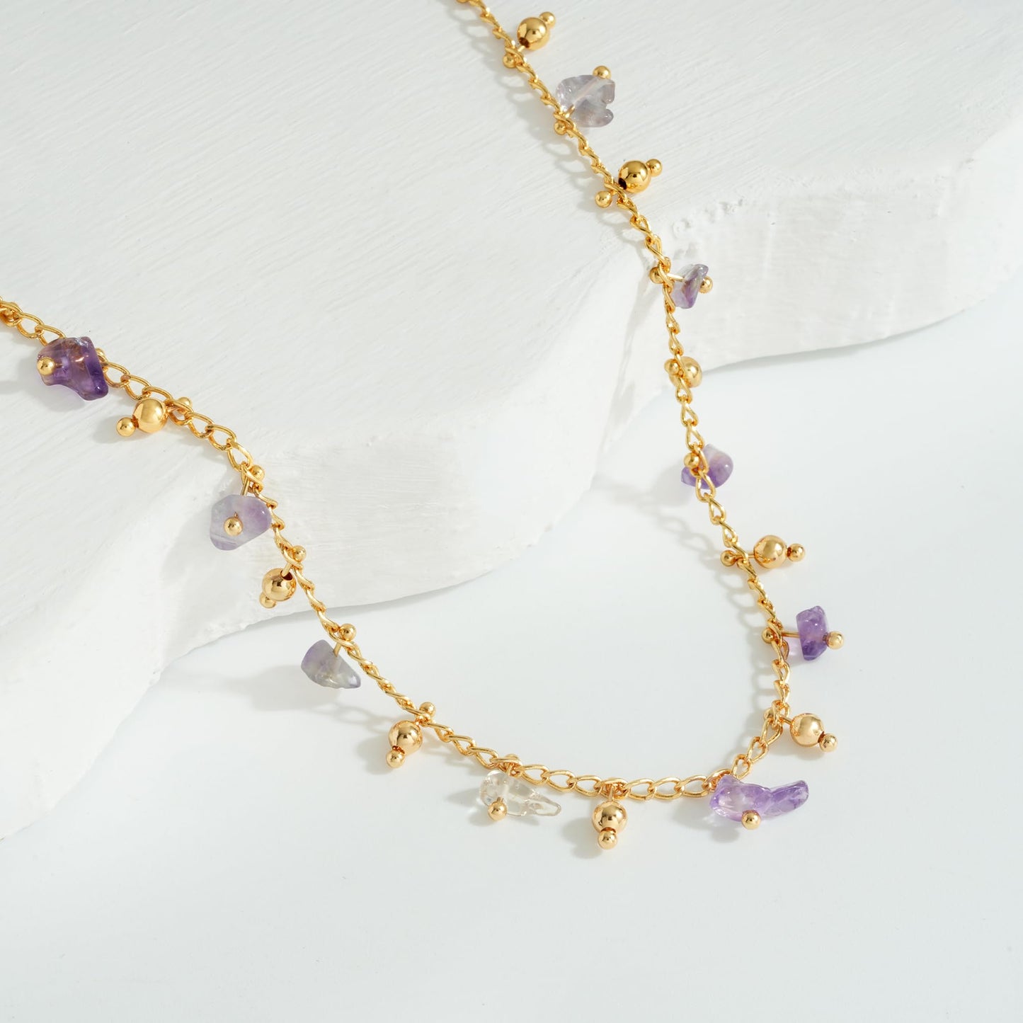 MTMY Beaded Necklaces for Women 14K Gold Plated Dainty Colorful Green/Rose Beaded Pearl Choker Necklace Delicate Boho Choker Necklace Jewelry Gift (purple stone)