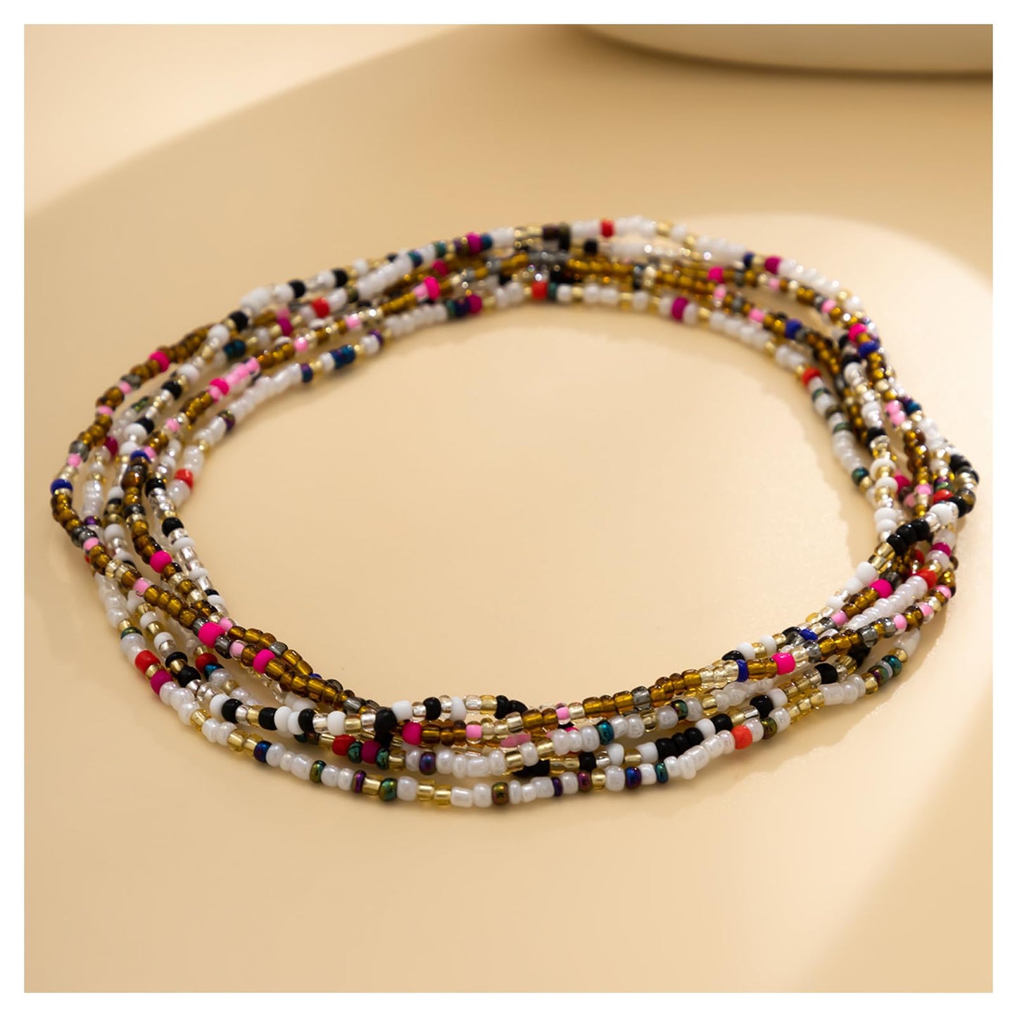 3Pcs/Set Boho Elastic Beads Waist Chains Jewelry Summer Beach Seed Beaded Belly Chain Jewelry Bikini Sexy Bead Waist Body Jewelry for Women (Brown)