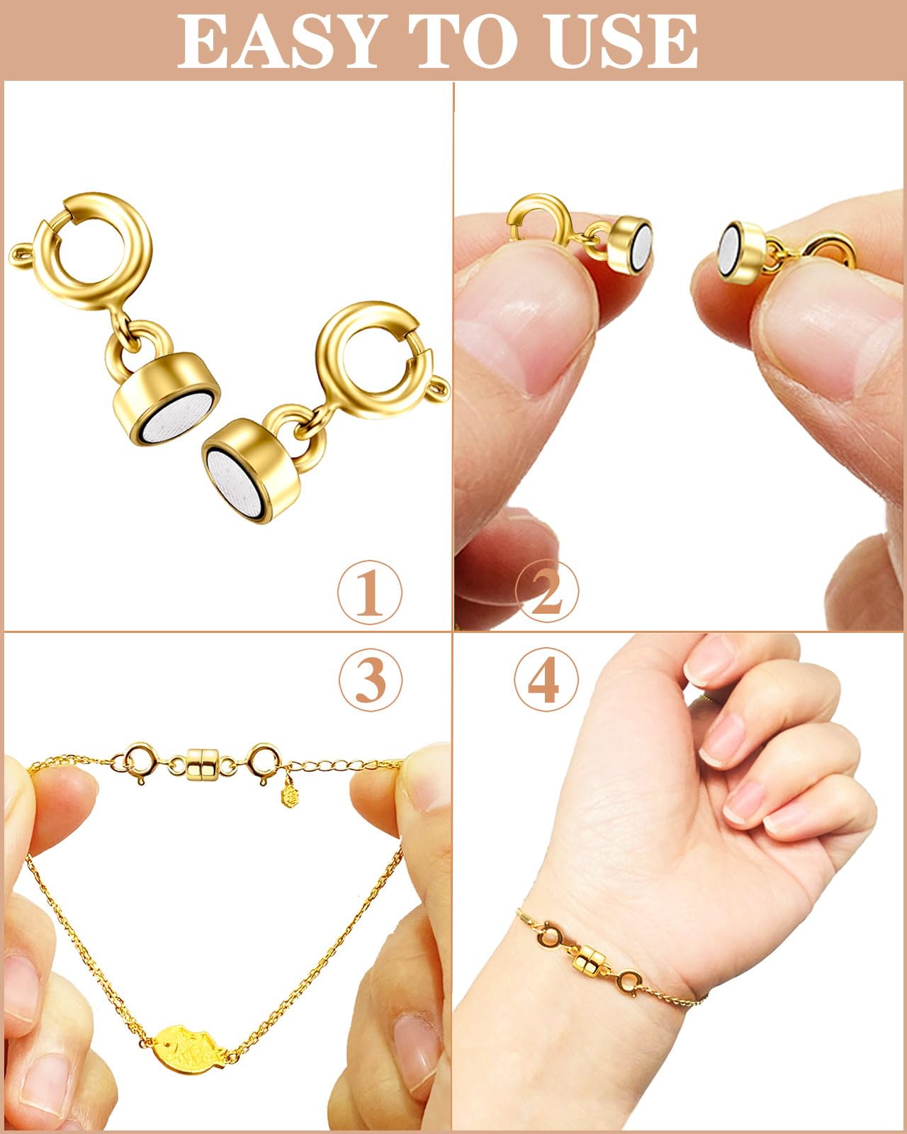 Dailyacc Magnetic Necklace Clasps and Closures, Double Open Bracelet Extender for Jewelry Converters Clasp (14k Gold, Silver)