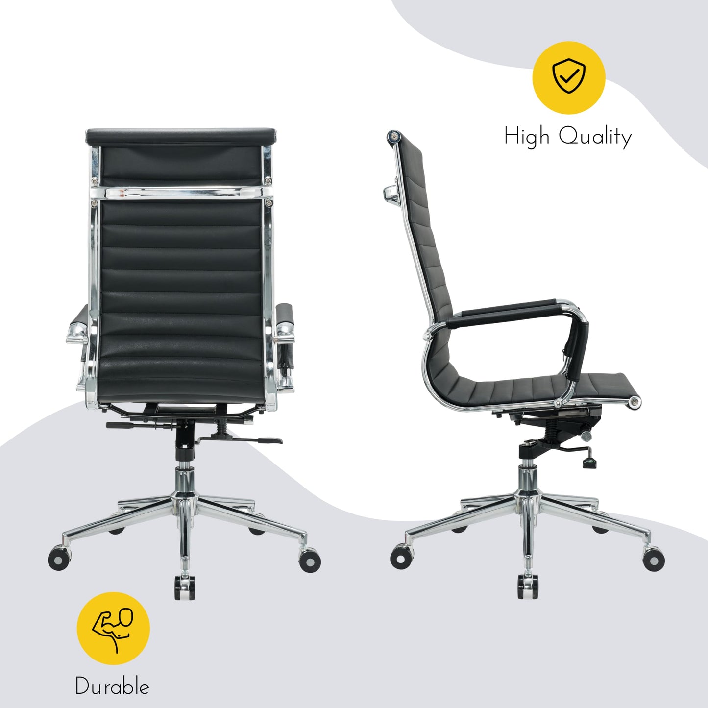 SUNLINE Pack of 2 Ergonomic Office Chair, Comfy PU Leather Chair with Adjustable Height, Armrests, and Rolling Wheels, Modern Black Design for Work, Conference and Home Office Desk Chairs