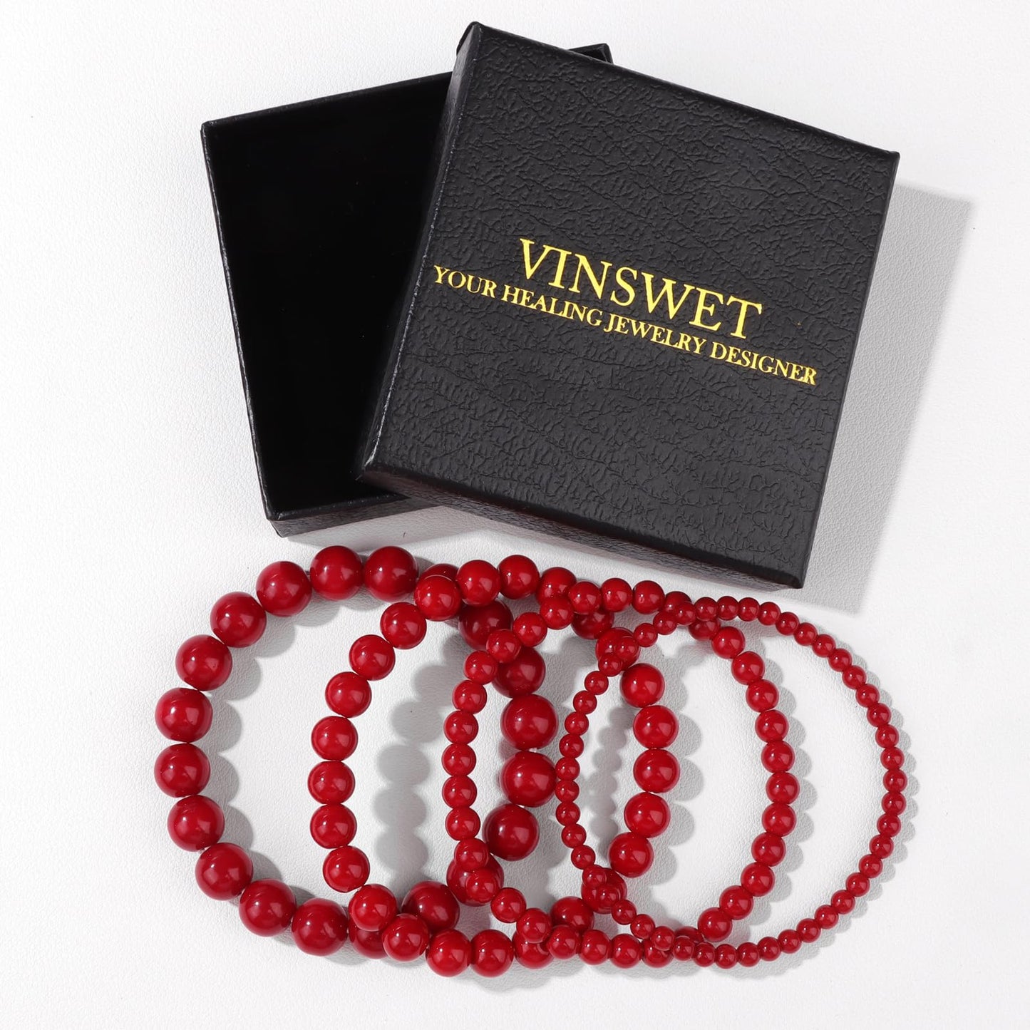 Vinswet 4pcs Beaded Bracelets for Women,Natural Healing Crystal Gemstones Bracelet,Anxiety Stress Relief Bracelet Handmade purple Jewelry Gifts for Women