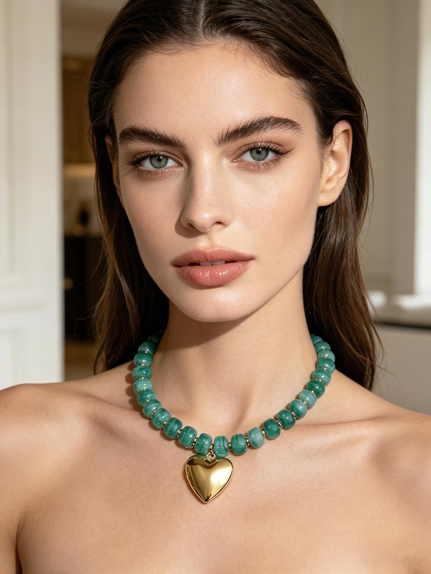 joymiao Statement Necklace Chunky Beaded Necklace Colorful Beaded Boho Necklaces for Women Beach Summer Jewelry with Heart Pendant