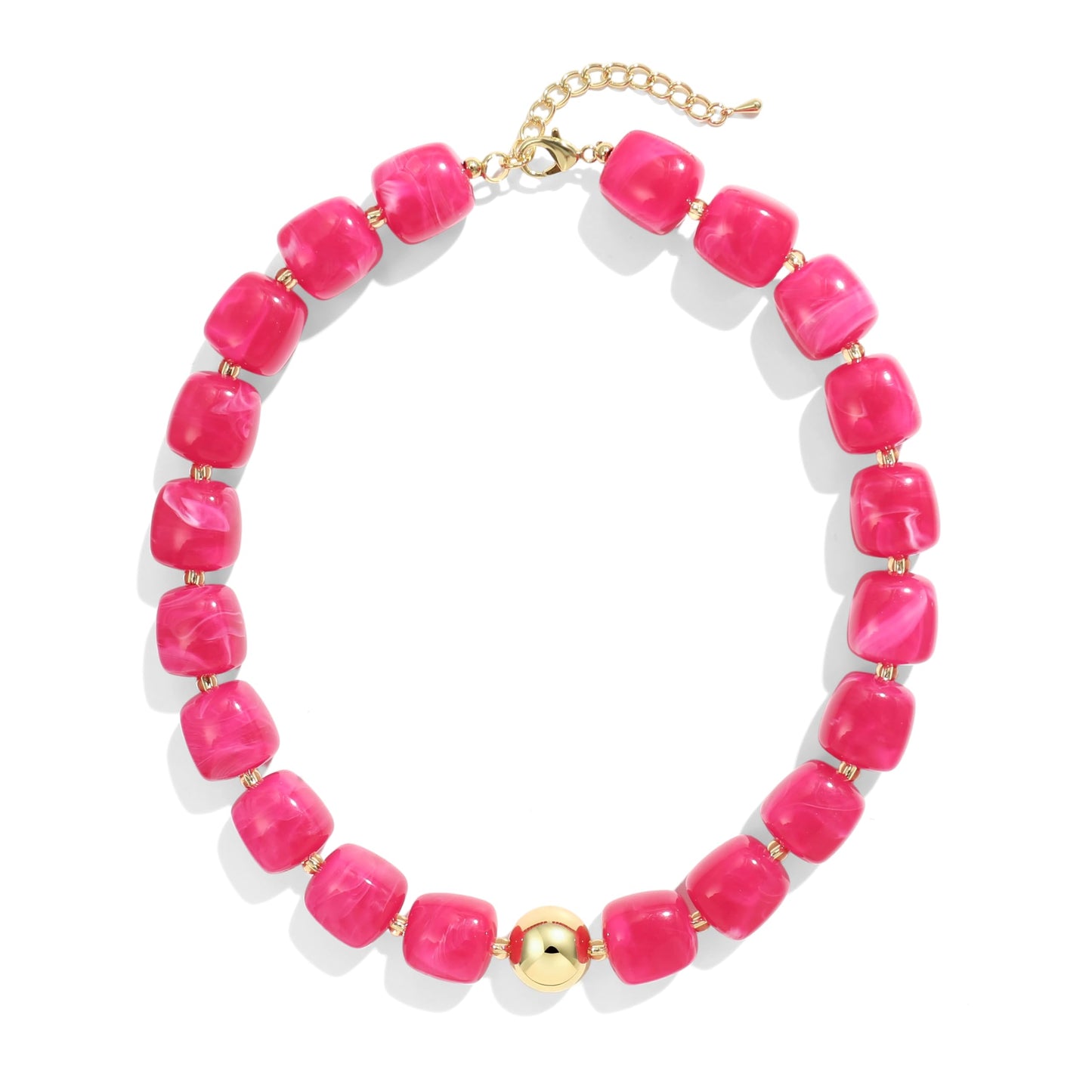 BREPINE Hot Pink Chunky Necklaces for Women Multicolored Large Square Resin Beads Necklace Trendy Bold Statement Beaded Summer Candy jelly Vacation Choker