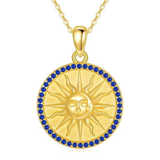KQF Sun Necklaces for Women Birthstone Jewelry Gift Sterling Silver Sun 18K Gold Plated Coin Pendant September Jewelry Gift