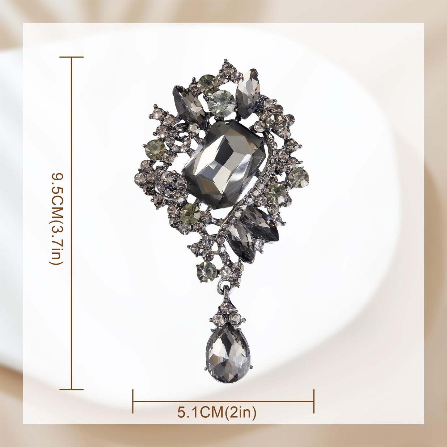YOQUCOL Retro Black Austrian Crystal Big Brooch Pin for Women Large Flower Water Drop Shape Brooches Lapel Pins for Sweater,Coat Dress Accessories -106