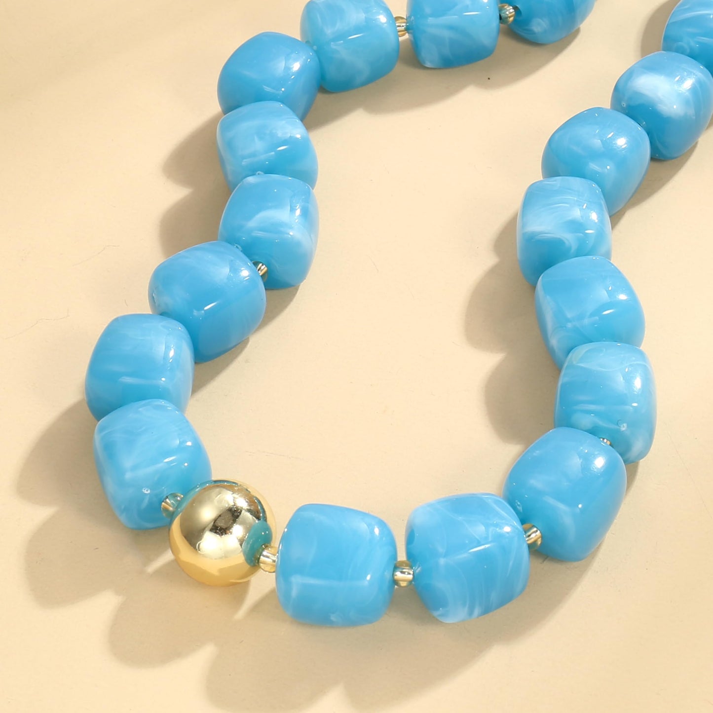 BREPINE Light Blue Chunky Necklaces for Women Multicolored Large Square Resin Beads Necklace Trendy Bold Statement Beaded Summer Candy jelly Vacation Choker
