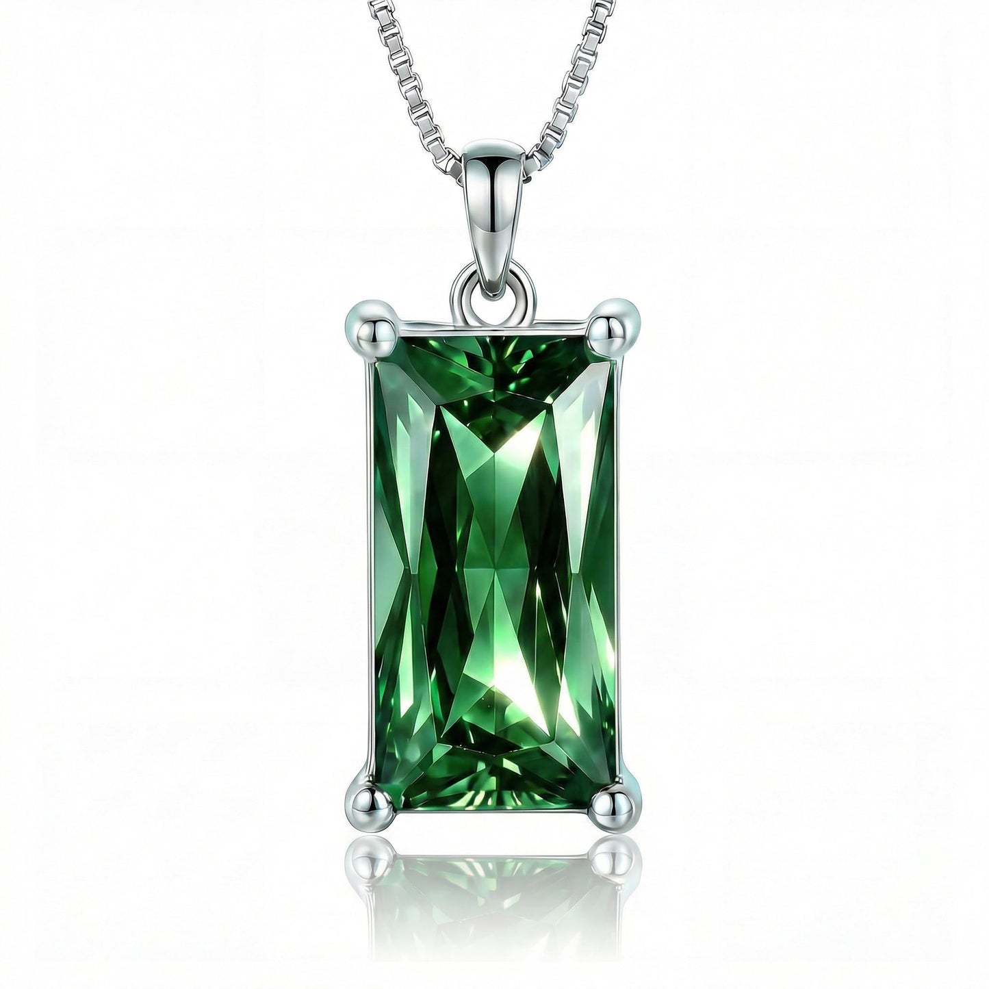 Kuschelkatze 8mm x 16mm Square May Birthstone Emerald Pendant Necklace – Fashion charming Sterling Silver Gift for women