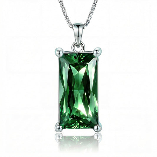 Kuschelkatze 8mm x 16mm Square May Birthstone Emerald Pendant Necklace – Fashion charming Sterling Silver Gift for women