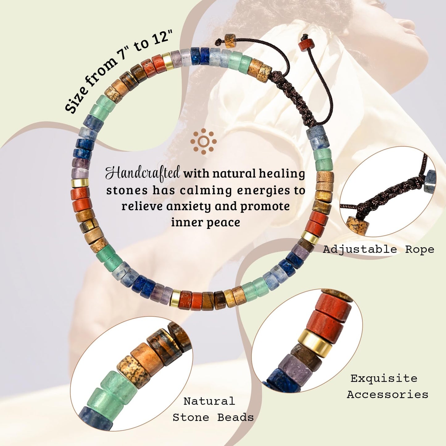 ZOKCC Cheer Up Gifts Bracelets for Women: Healing Natural Stone Bracelets with Postive Words - Inspirational Friendship Gifts for Women Friends Sister Bestie Coworker (E- HUG- RAINBOW STONE)