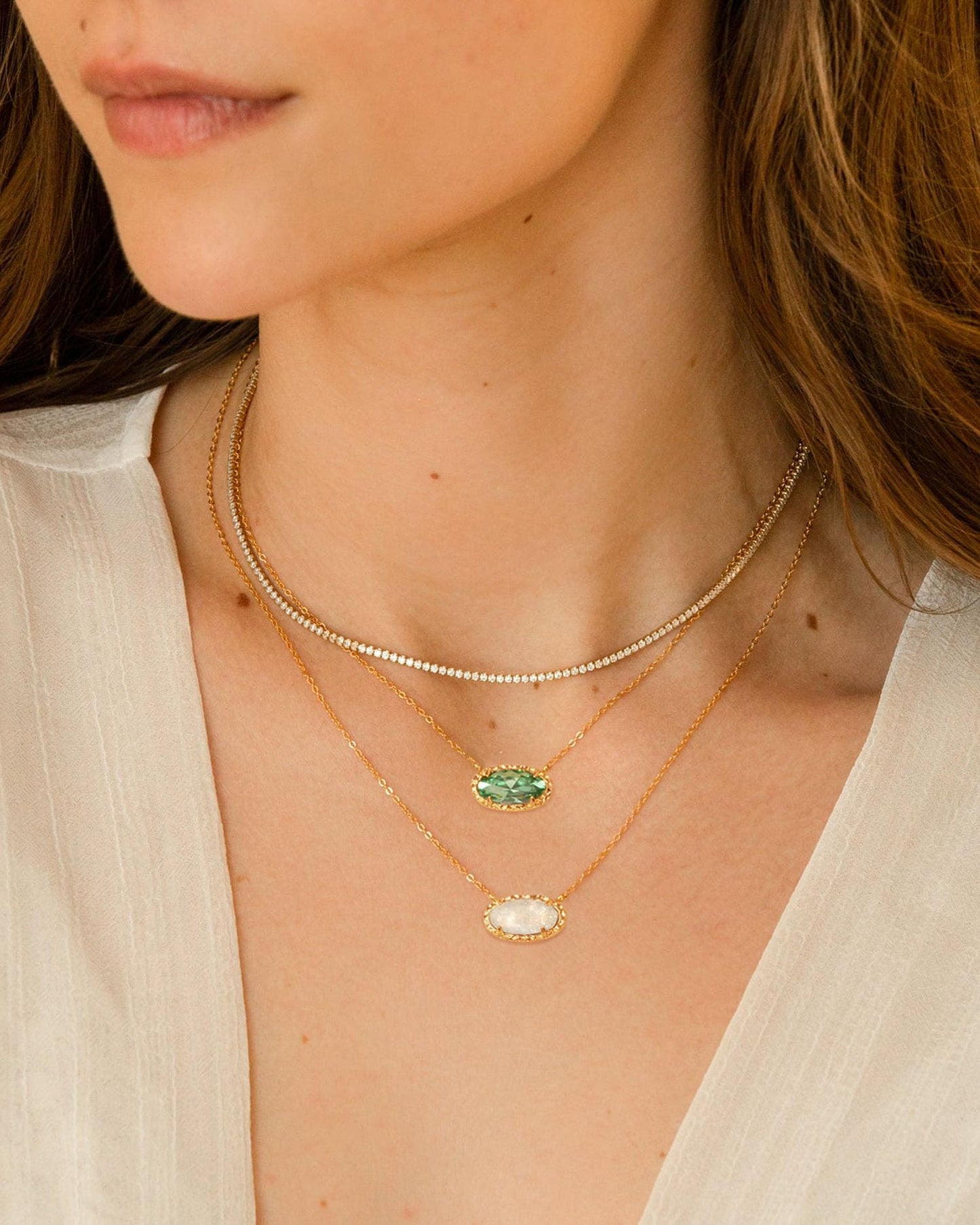 TLY Gold Necklace for Women 14k Gold Plated Dainty Gemstone Pendant Necklace Red Rose Quartz Black Emerald Green Blue Prom Choker Necklace Birthday Wedding Bridesmaid Necklace Mothers Day Jewelry gifts