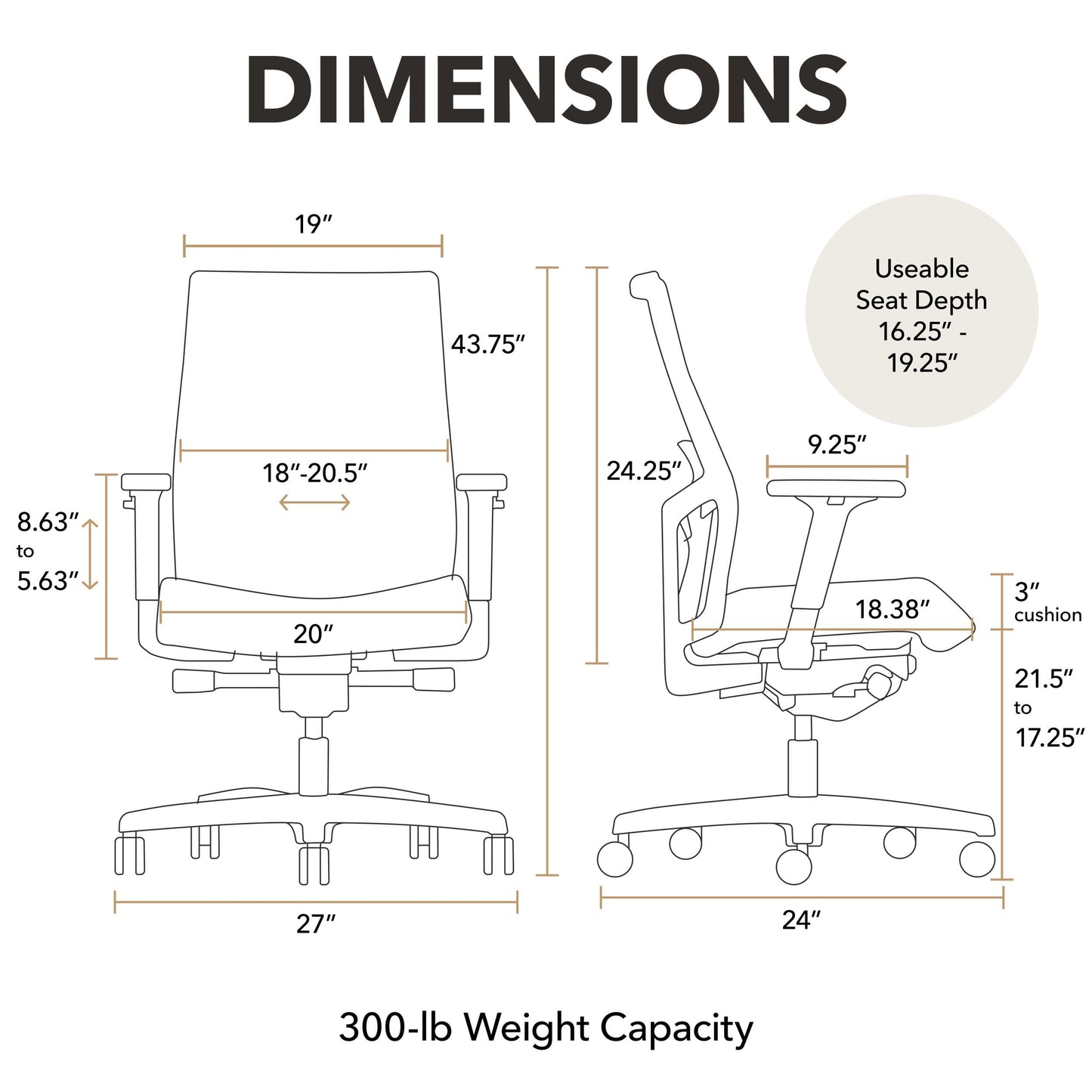 HON Ignition 2.0 Ergonomic Office Chair Fabric Seat, Adjustable Tilt, Swivel Wheels, Comfy for Long Hours, Home Office Desk Chairs, Fog