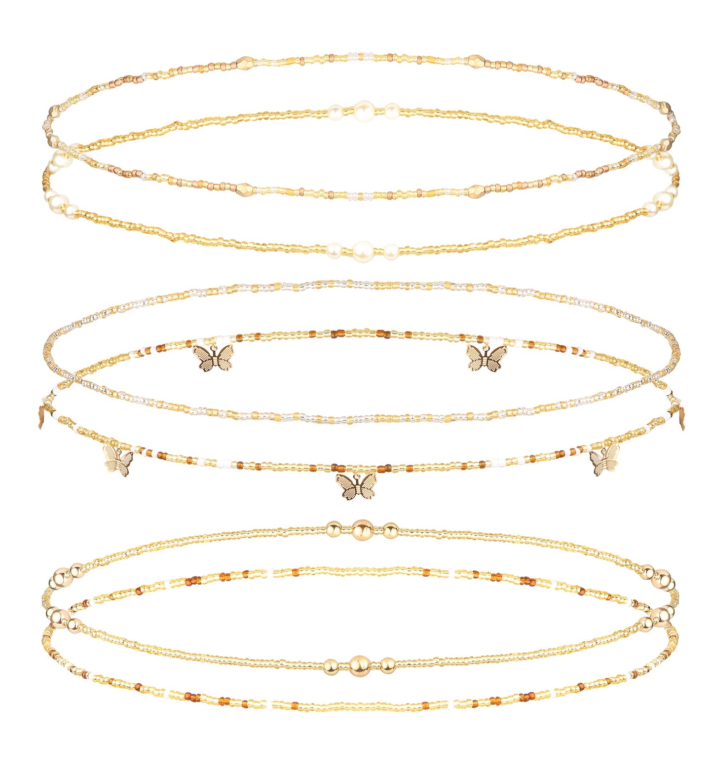 Helicopchain 6Pcs Waist Beads For Women African Waist Beads Belly Chain Beads Waist Elastic Bead Summer Body Chain Bikini Jewelry Gold