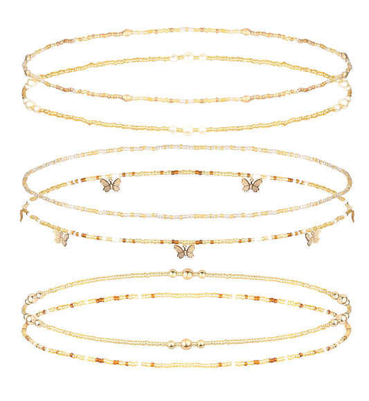 Helicopchain 6Pcs Waist Beads For Women African Waist Beads Belly Chain Beads Waist Elastic Bead Summer Body Chain Bikini Jewelry Gold