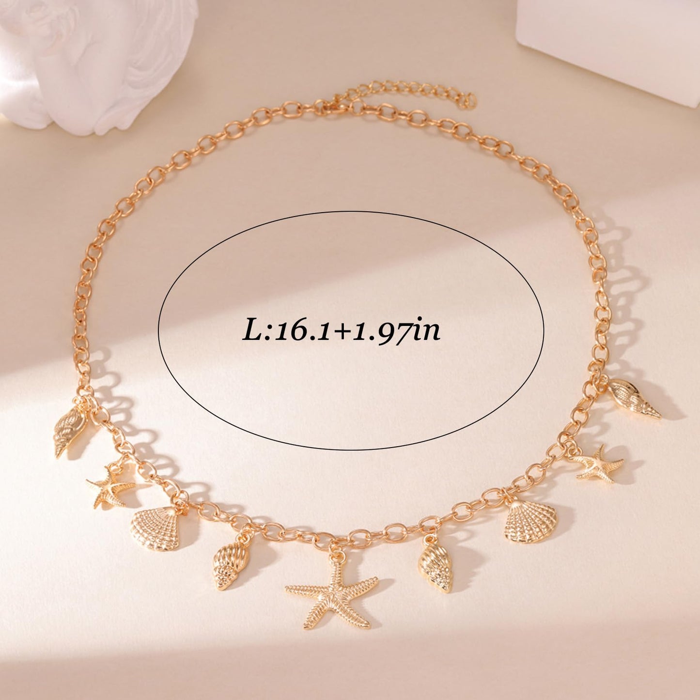 Frodete Starfish Necklace for Women Beach Necklaces Jewelry Layered Choker Drop Dangle Summer Vacation Outfits Theme Conch Seashell Accessories Ocean Pendant Dress Costume