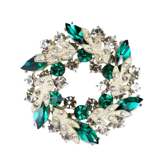 Vbvbip Exquisite Emerald Crystal Flower Brooch for Women, Vintage Elegant Floral Rhinestone Brooch Pin for Wedding, Dresses, Suits and Coats Jewelry Gift