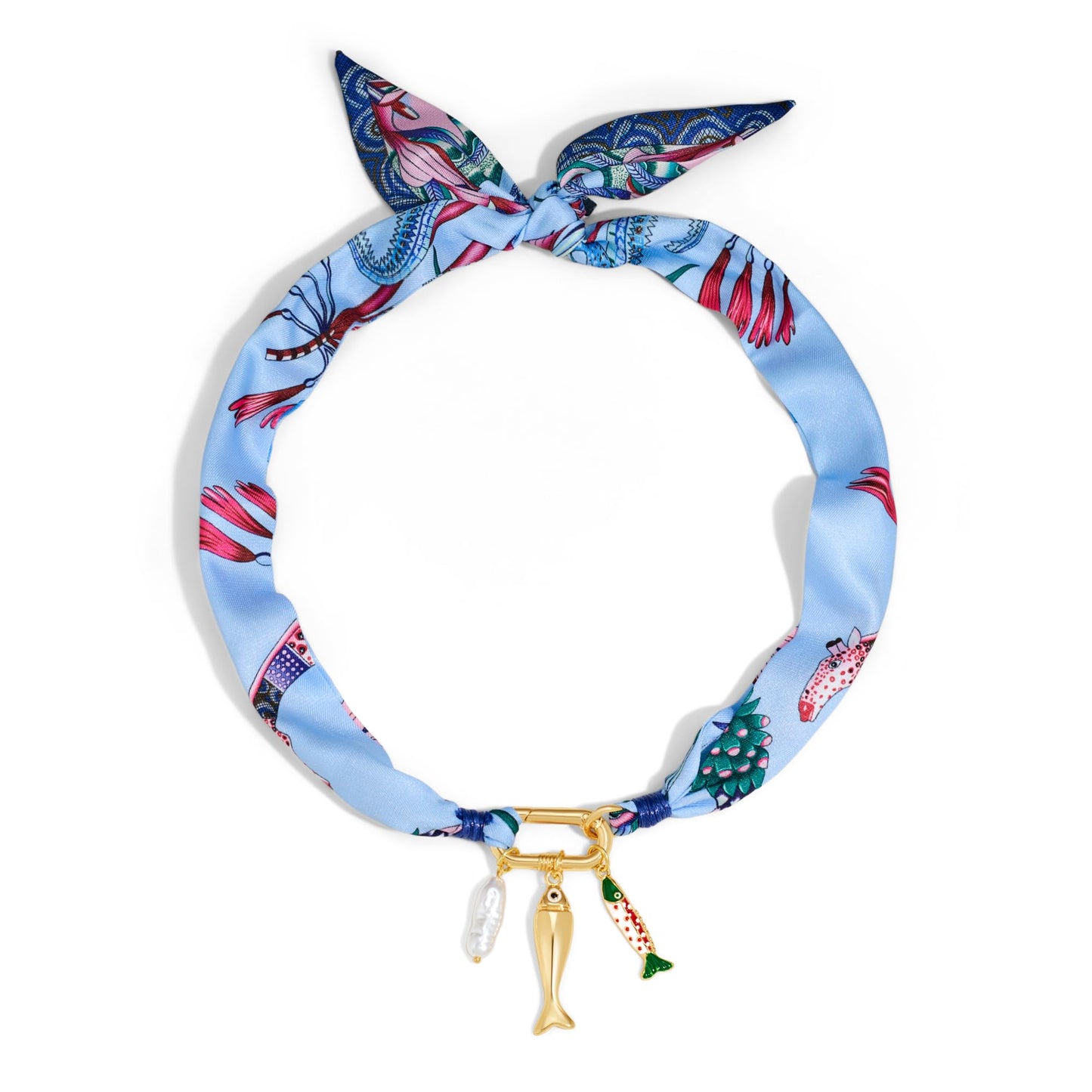 CLASSYZINT Fish Necklace for Women Blue Scarf Necklace with Fish Pendant Silk Scarf Boho Jewelry Summer Beach Necklace