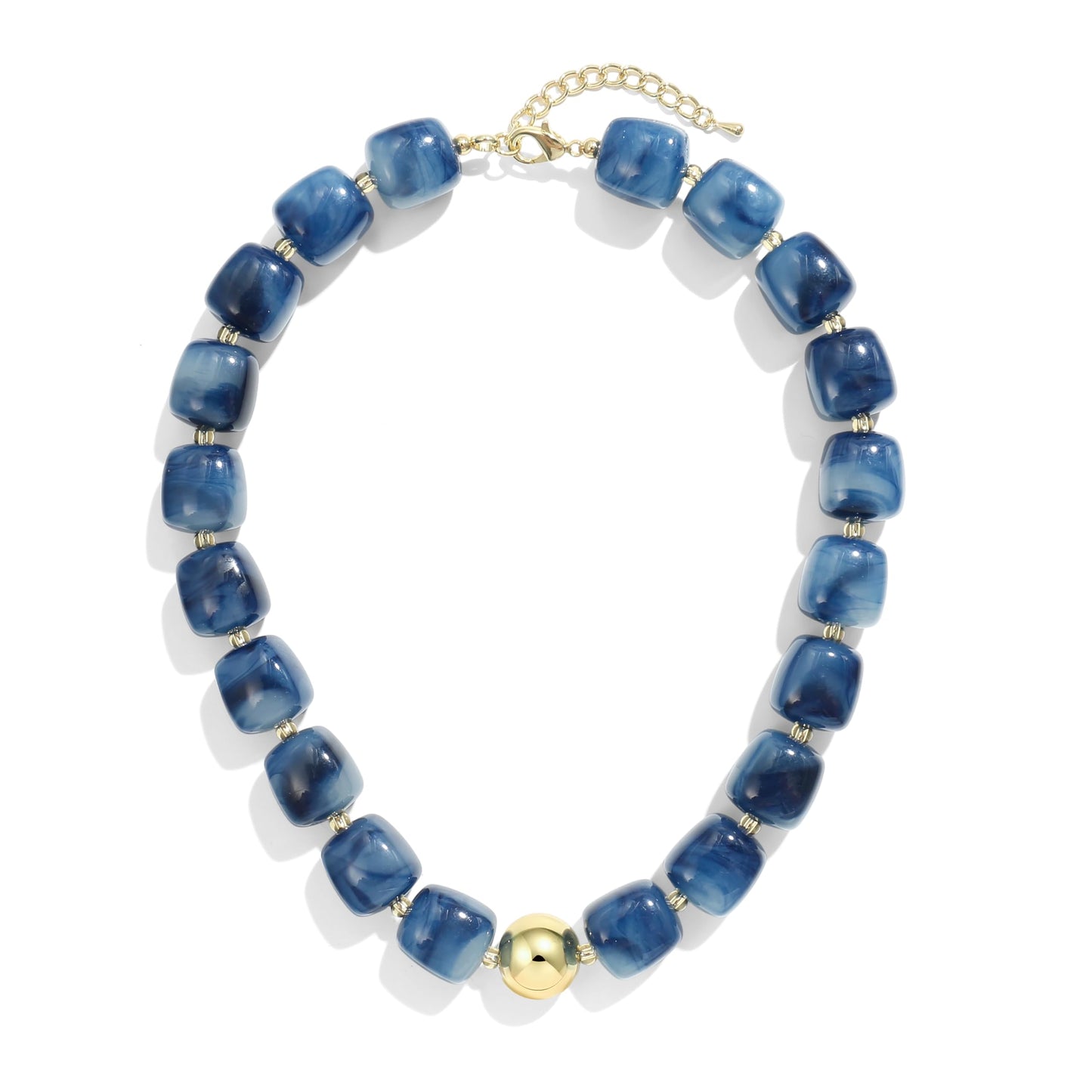 BREPINE Navy Blue Chunky Necklaces for Women Multicolored Large Square Resin Beads Necklace Trendy Bold Statement Beaded Summer Candy jelly Vacation Choker
