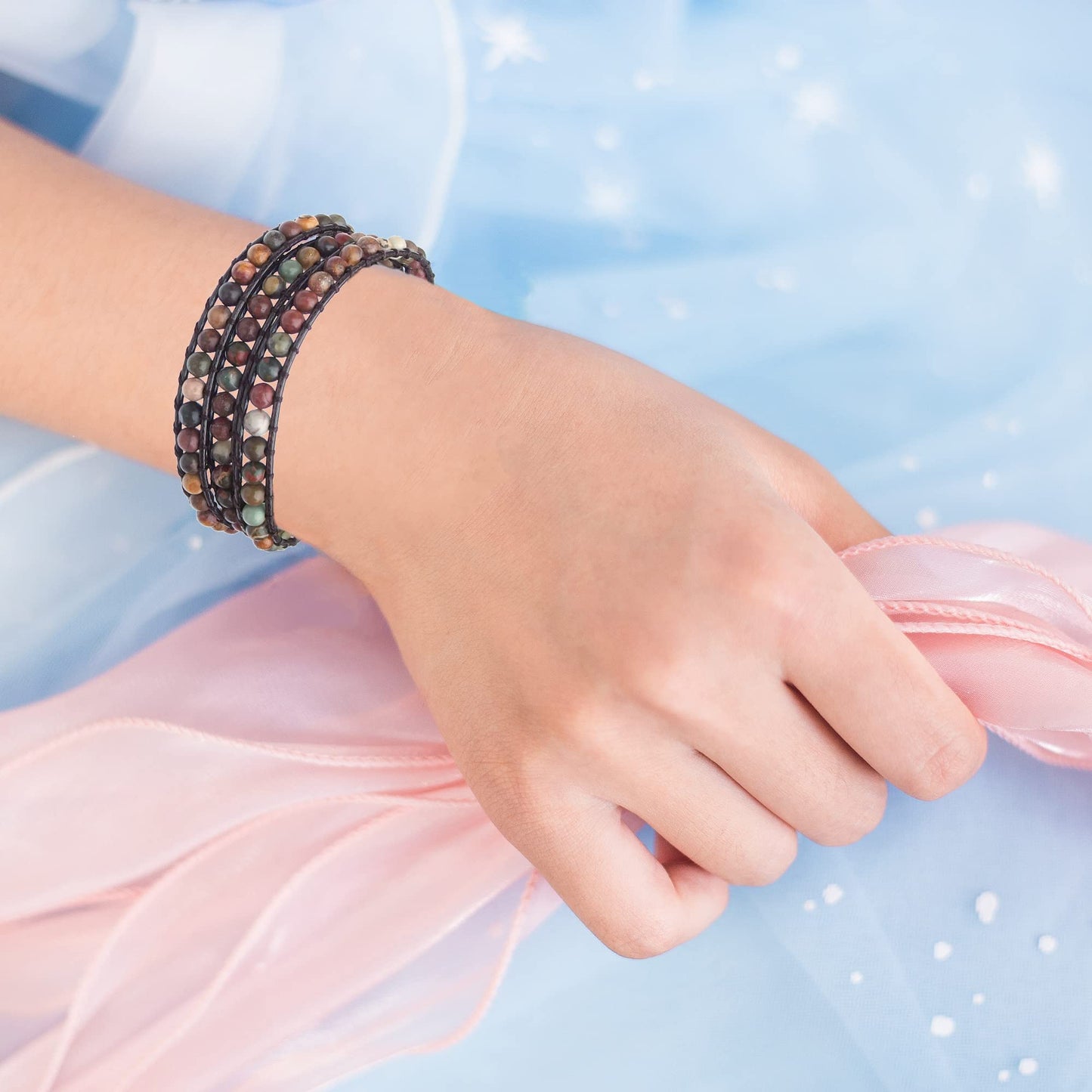 Ayriwoyi Wrap Bracelet for Women Colorful Beaded Wrap Bracelet for Women Natural Stone Adjustable Bohemian Bracelet Handmade
