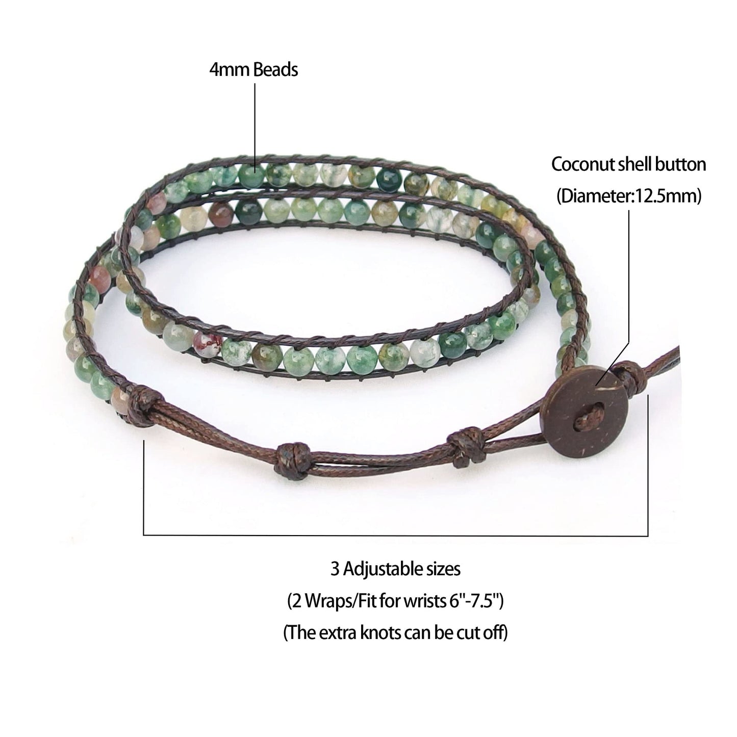 Ayriwoyi Moss Agate Wrap Bracelet for Women Indian Bracelets Leather Wrap Bracelets for Women Women’s Wrap Bracelet Handmade Jewelry Gifts for Women