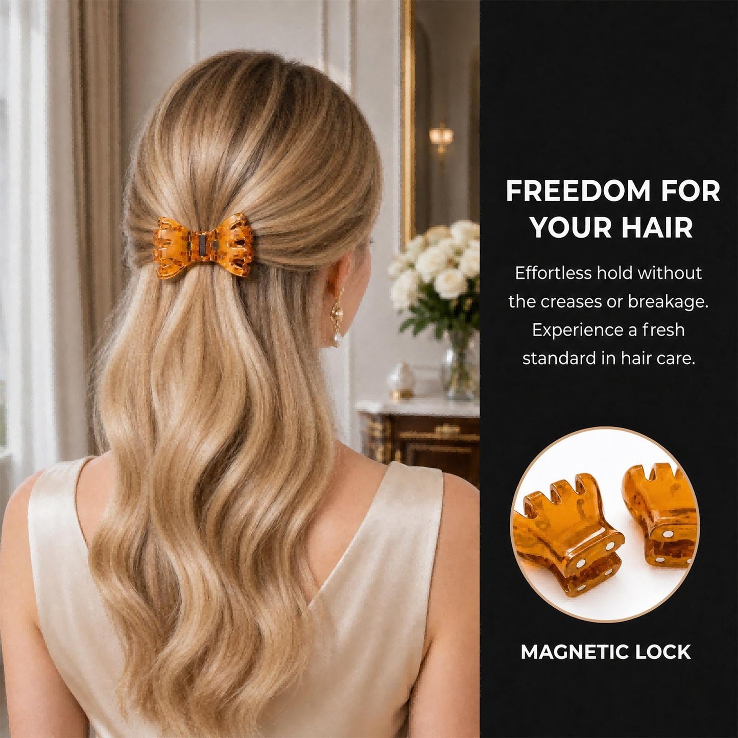 ASTRULUME 2Pcs Magnetic Hair Clips, Strong Hold No-Slip Styling Clips for Layered Styles, Half-Updos and Braids, Seamless 2-in-1 Clavicle Design, Multiple Colors(Black)