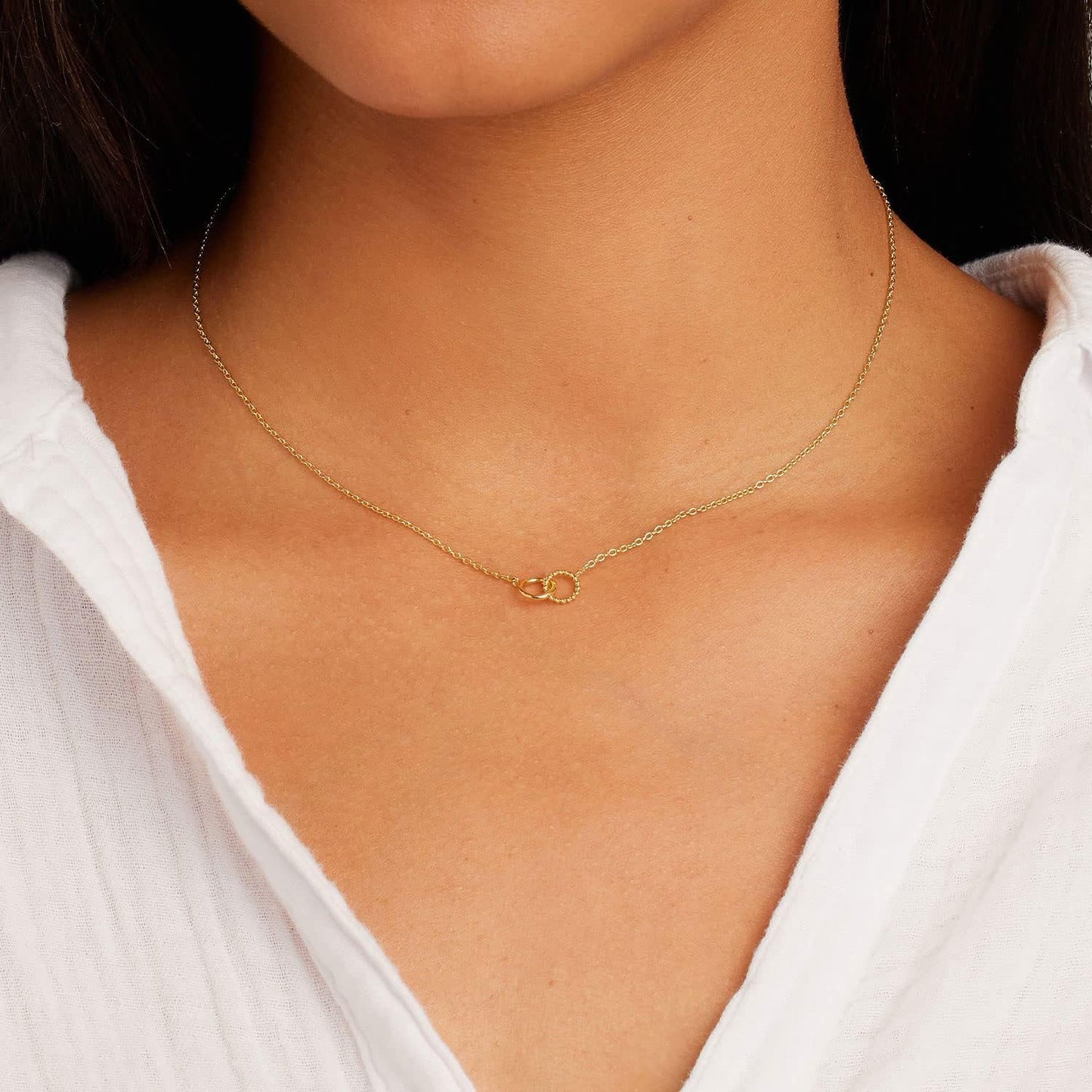 BSGRL Gold Necklace for Women-14K Gold Plated Hoop Pendant Dainty Gold Necklace 16.5”+2” ext